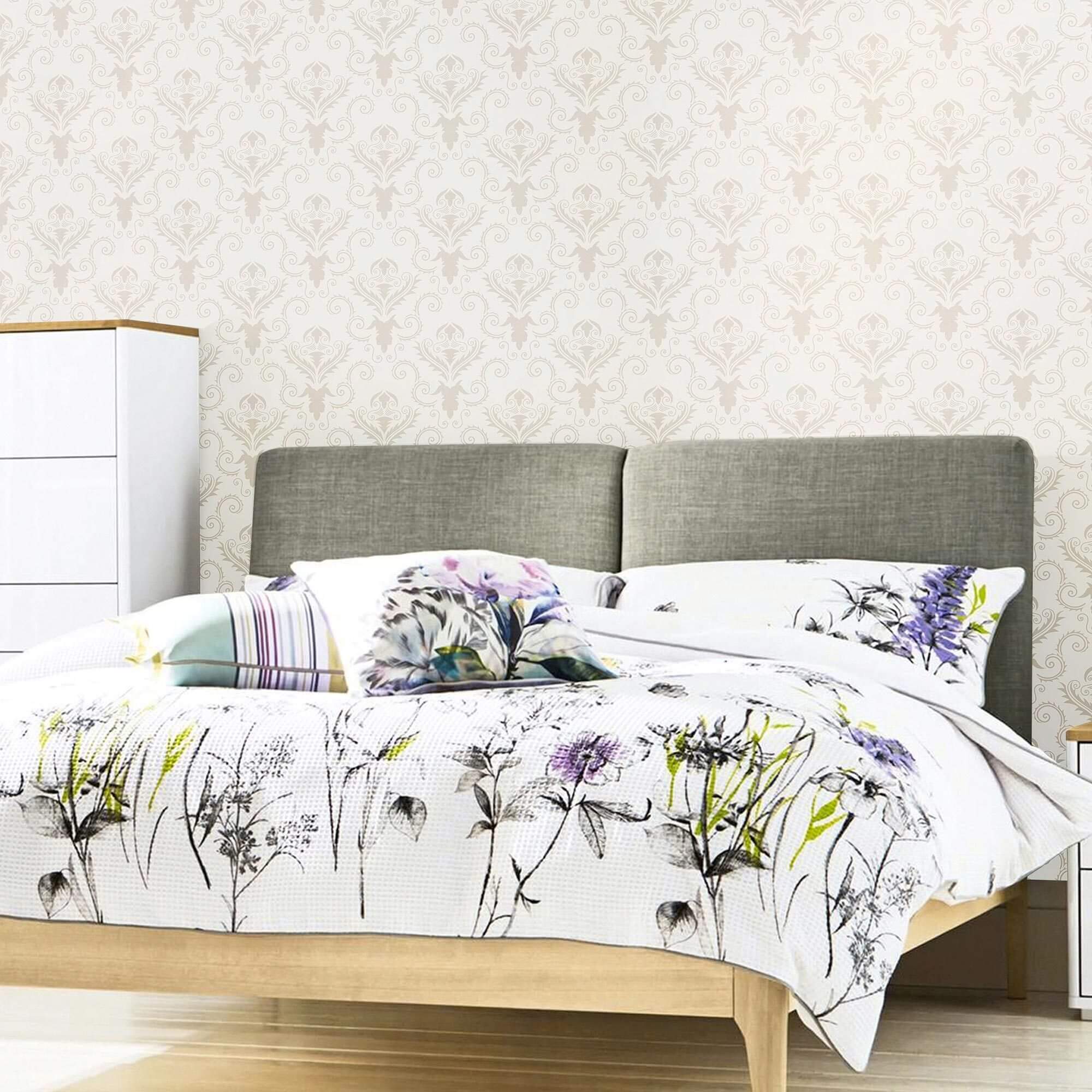Beige and Taupe Damask Peel & Stick Removable Wallpaper - Self-Adhesive Decor for Bedroom, Living Room & Office