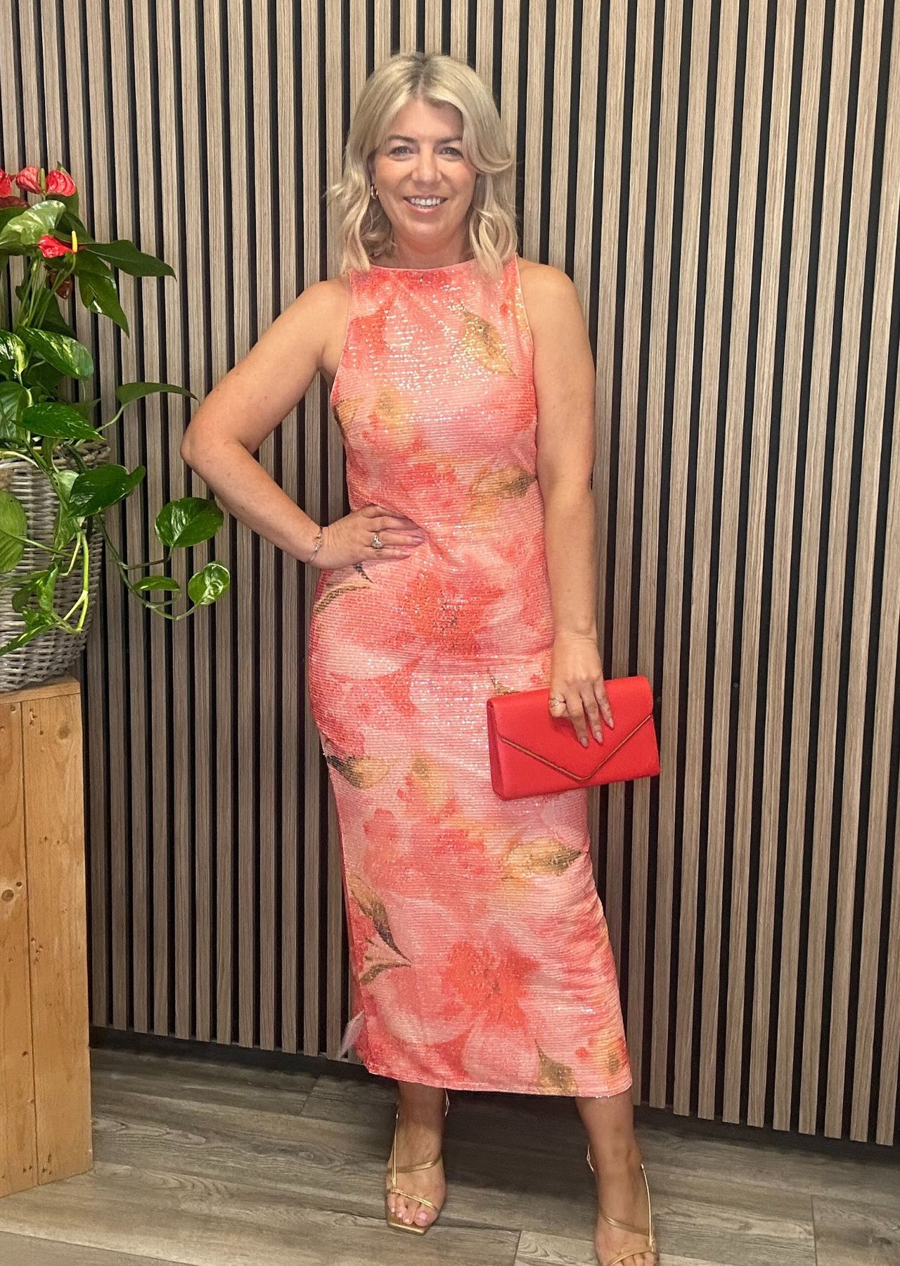Lilou Printed Sequin Midaxi Dress - Orange Floral Party Dress for Women, Elegant Evening Gown for Cocktail Parties, Weddings & Special Occasions