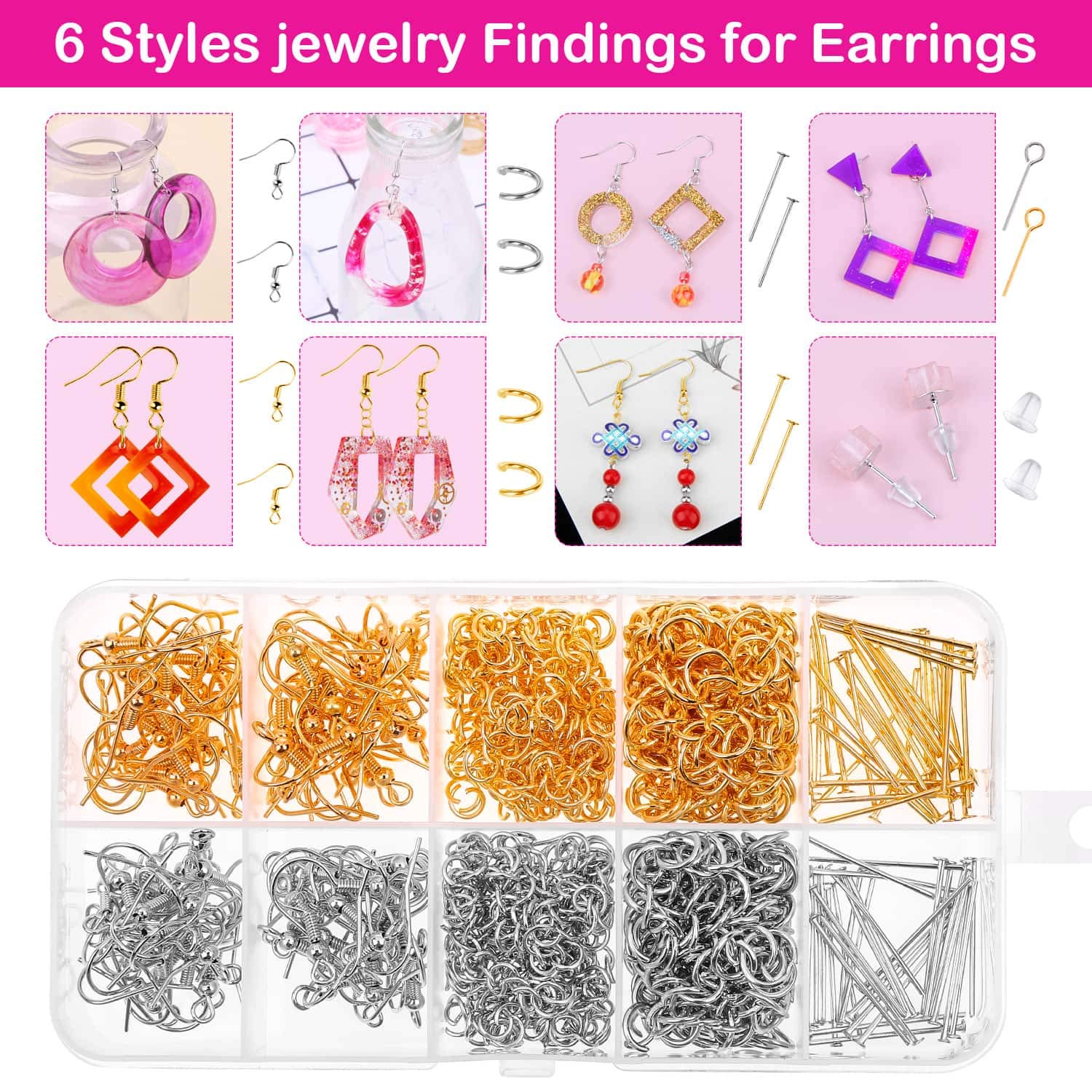 Shynek Resin Jewelry Molds Kit - 50PCS Silicone Earring Molds with Earring Cards, Hooks & Jump Rings for DIY Jewelry Making - Perfect for Handmade Earrings, Gifts, and Craft Projects (Home, Party, Etsy Business)