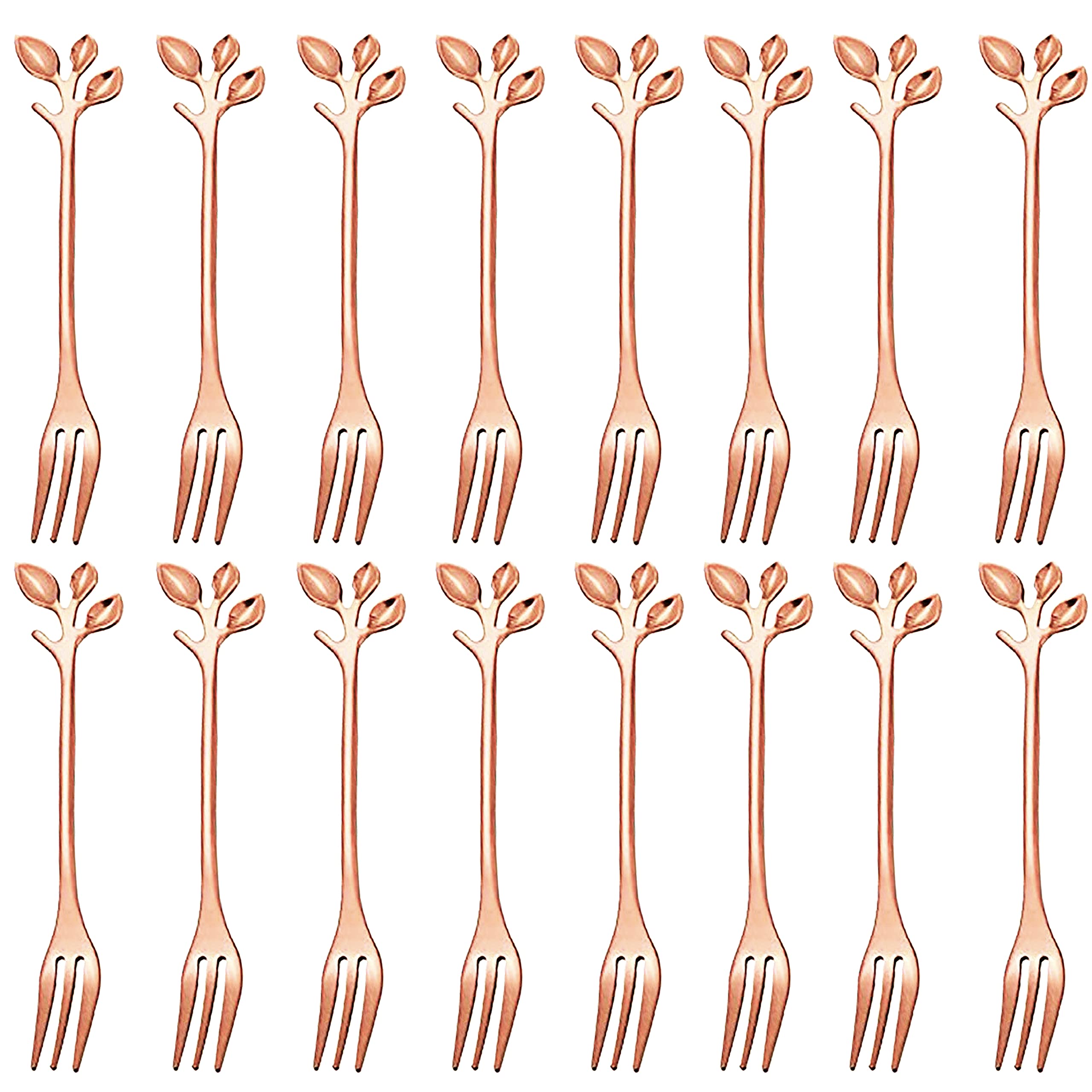 16-Piece Stainless Steel Rose Gold Leaf Appetizer Forks Set - 4.7