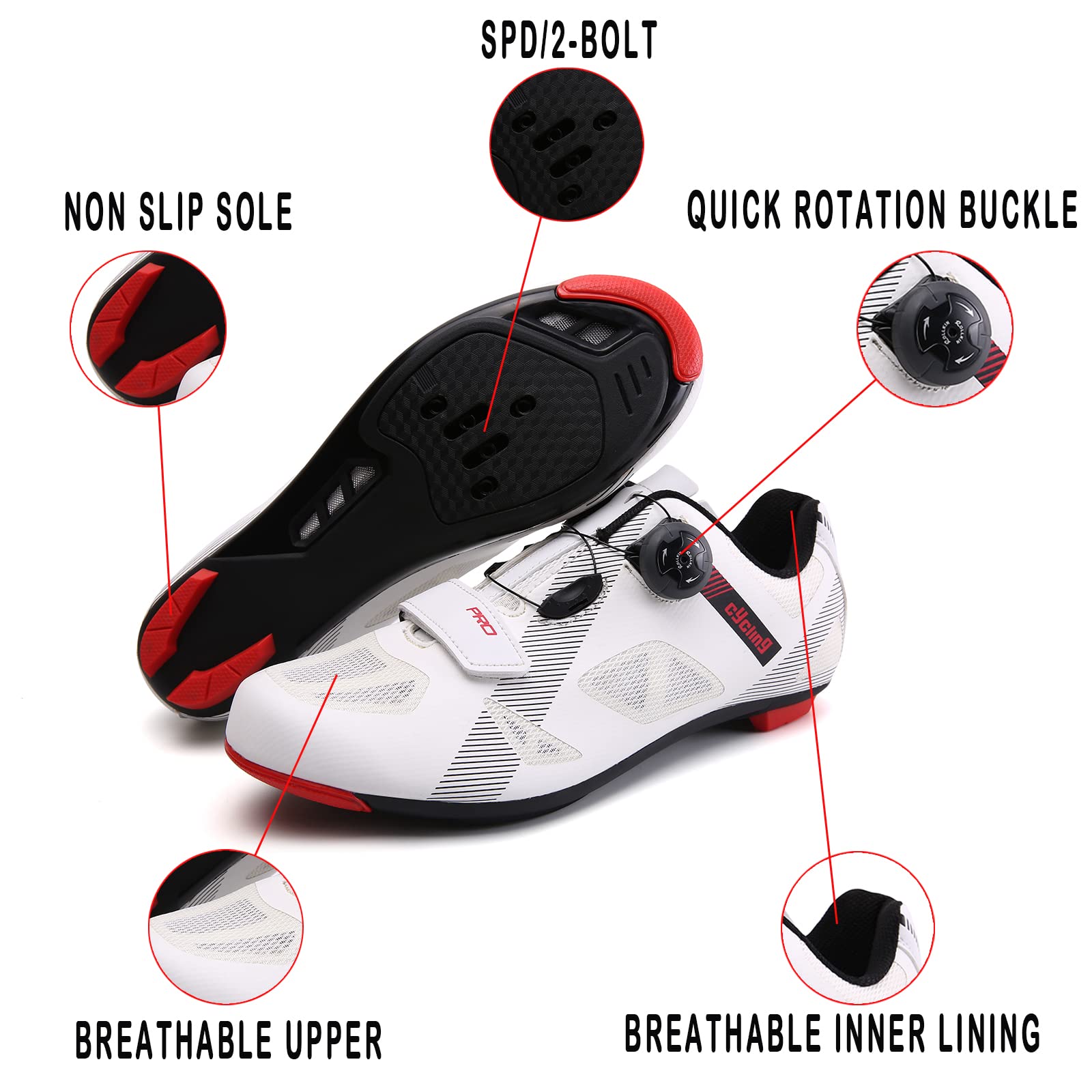 Upgraded Men's Mountain Bike Cycling Shoes with Cleats - Premium Breathable Spin Bike Footwear for Road & Trail Riding - White