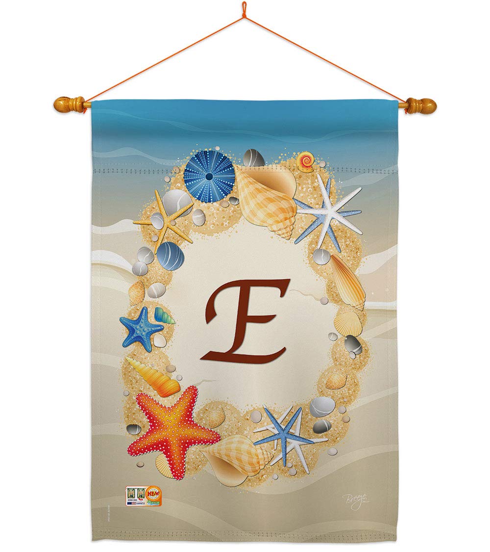 Summer E Initial Coastal Beach Flag Set - 28x40in w/Pole for Outdoor Decor