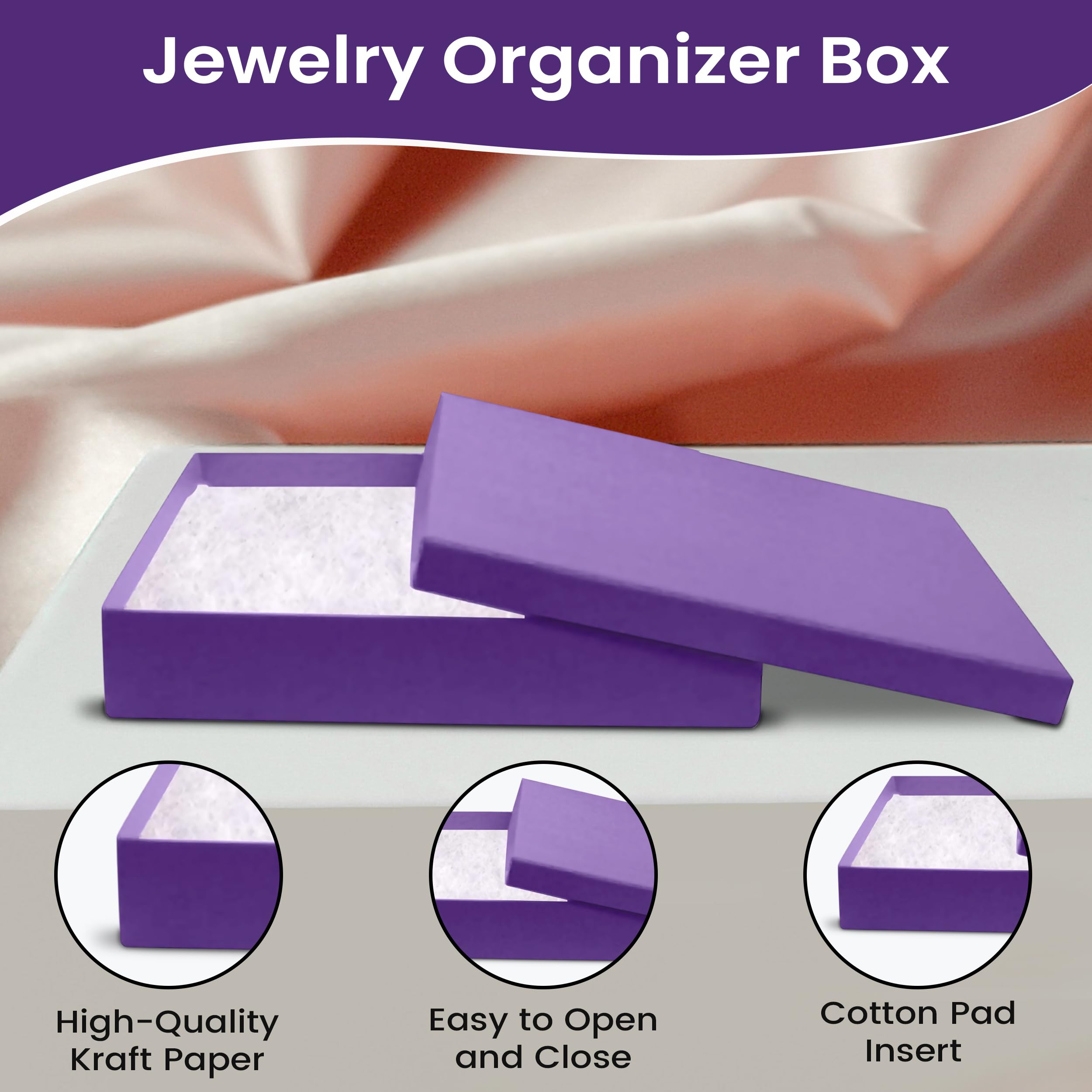 8 Pack Purple Jewelry Gift Boxes 7x5x1.25 Inches - Premium Cardboard Jewelry Storage Box with Cotton Filling & Lid - Made in USA - Perfect for Bracelets, Necklaces, Rings, Earrings - Great for Gift Giving, Wedding Favors & Jewelry Organization