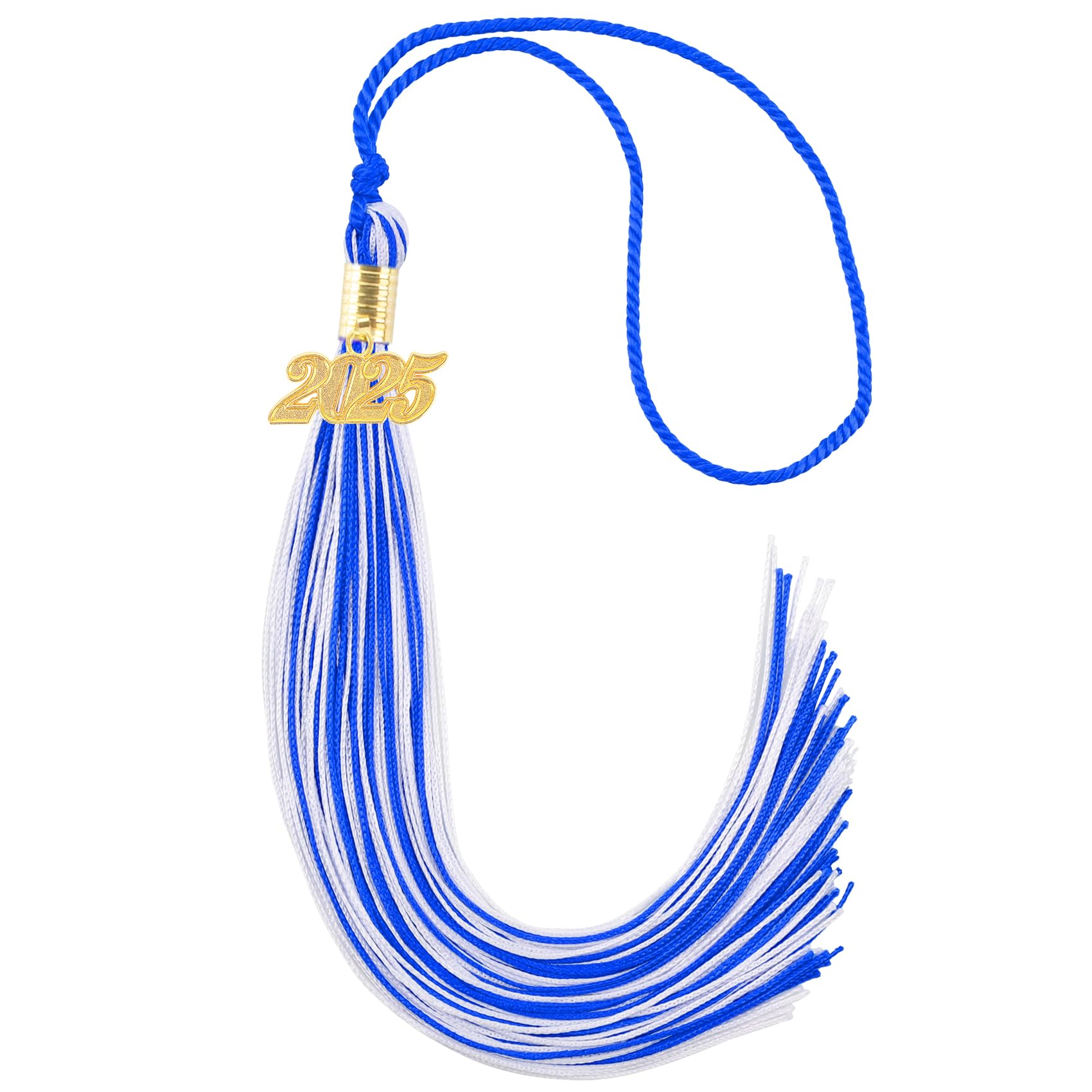 2025 Graduation Tassel with Gold Date Charm - Blue & White Academic Cap Tassel for High School & College Graduates - Perfect for 2025 Graduation Ceremony, Cap Decoration & Photo Props
