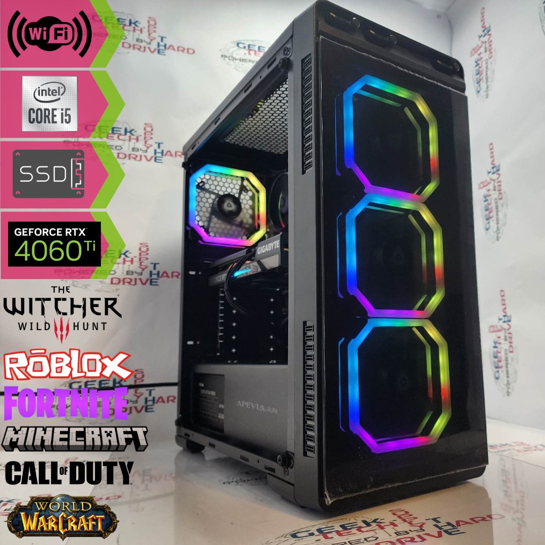 Custom Gaming PC Desktop Computer - Intel Core i5, NVIDIA GeForce RTX 4060 Ti, 2TB SSD, 16GB DDR5 RAM, WiFi, Aura RGB, Black B760 Motherboard - Perfect for 4K Gaming, Streaming & Content Creation