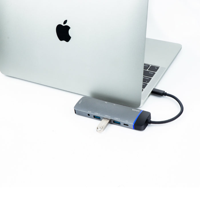 QDOS Powerlink 8-in-1 USB C Hub Multiport Adapter with HDMI, USB 3.0, SD Card Reader - Space Gray - Perfect for MacBook, iPad Pro & Windows Laptops for Work, Travel & Home Office