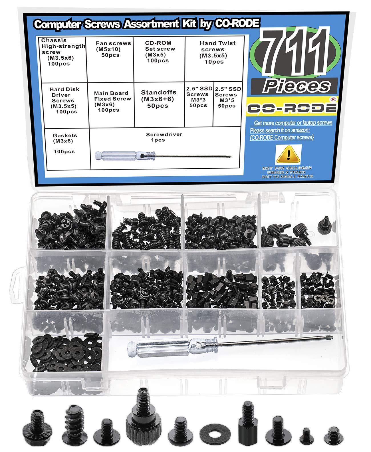 711pcs Motherboard Standoffs Screws Kit - SSD Screws, PC Computer Screw Set for Mainboard, HDD, SSD, Case, Fan, Power Supply & Graphics Card - Perfect for PC Building, Upgrades & Repairs