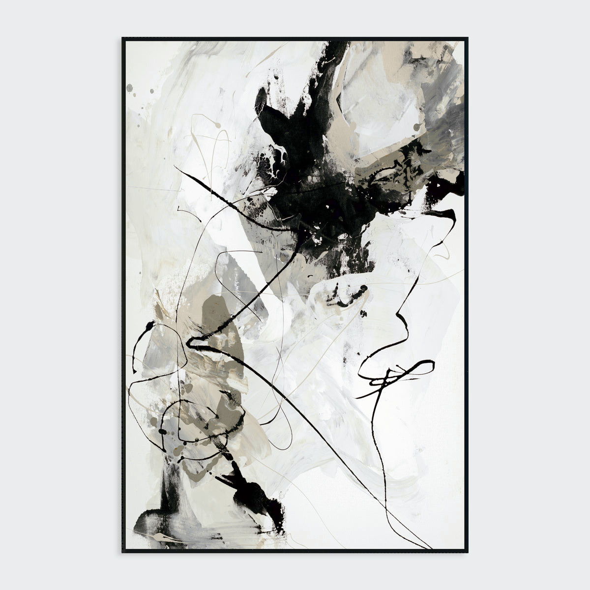 Chaos I Abstract Painting Art by Buddy Whitlock - Black & White Modern Canvas Wall Art for Living Room, Office & Home Decor