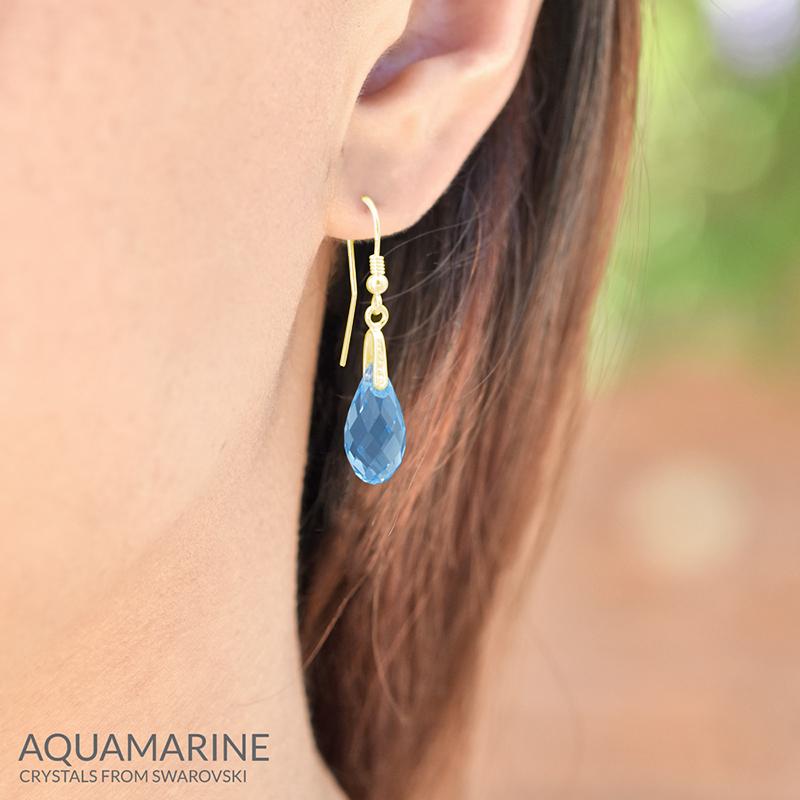 24K Gold Aquamarine Earrings for Women – Elegant Blue Gemstone Jewelry Gift for Birthday, Anniversary & Special Occasions