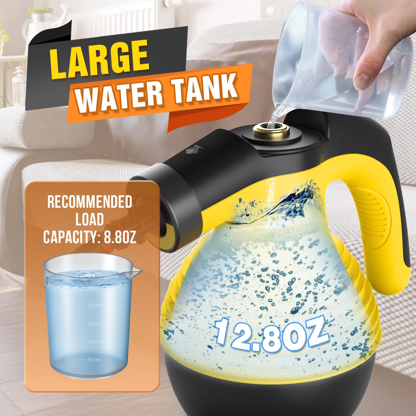 Handheld Pressurized Steam Cleaner with 9-Piece Accessories Kit - Multi-Surface Steamer with Safety Lock & 12.8oz Large Water Tank - Perfect for Upholstery, Grout, Floors, Cars & Home Cleaning - Ideal for Deep Cleaning Kitchens, Bathrooms, Garages & Auto Detailing