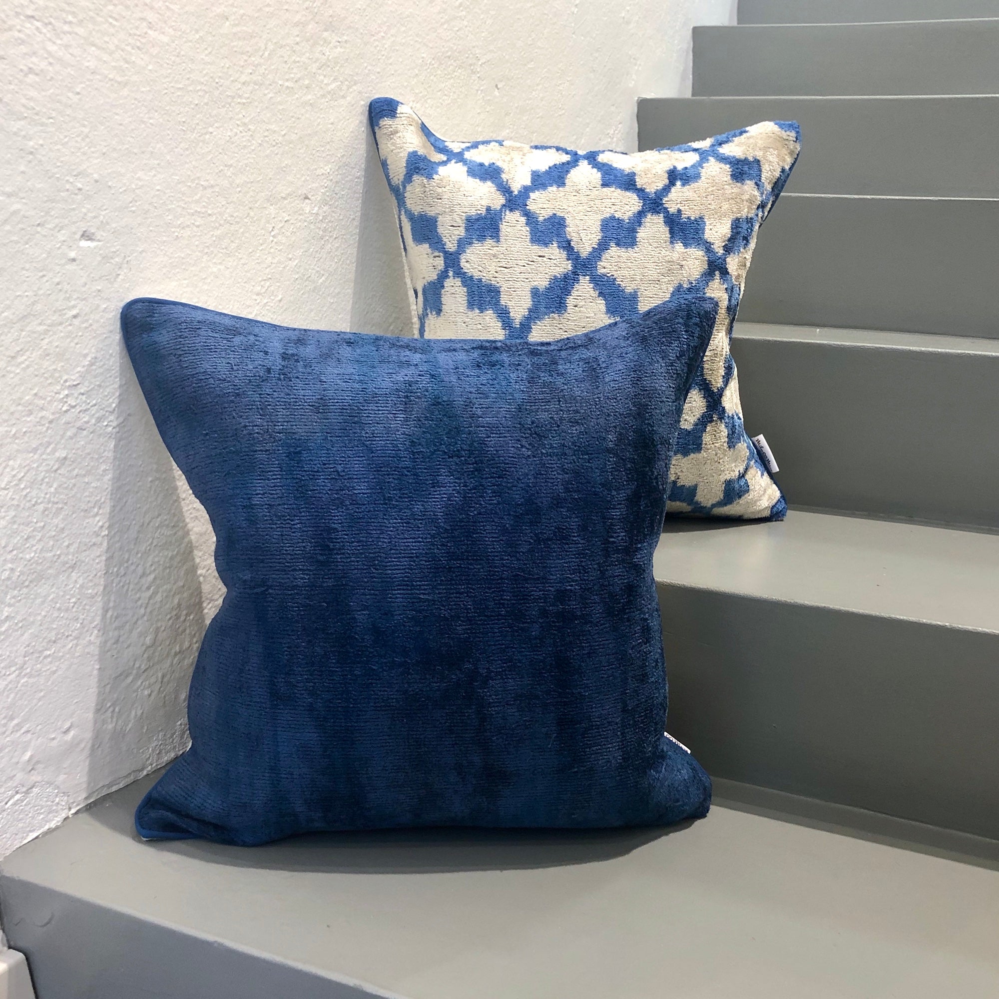 Luxury Navy Velvet Ikat Cushion Cover - Soft Decorative Throw Pillow for Sofa, Bed & Home Decor - Boho Chic Living Room & Bedroom Accent Pillow