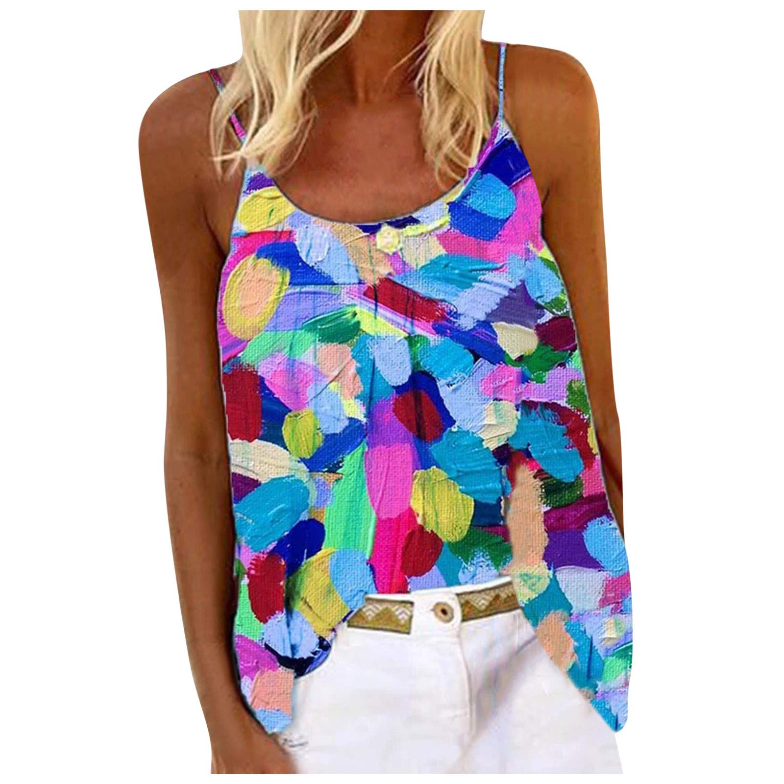 Stylish Sleeveless V-Neck Printed Vest Top for Women - Trendy Casual Blouse for Summer, Beach, and Layering