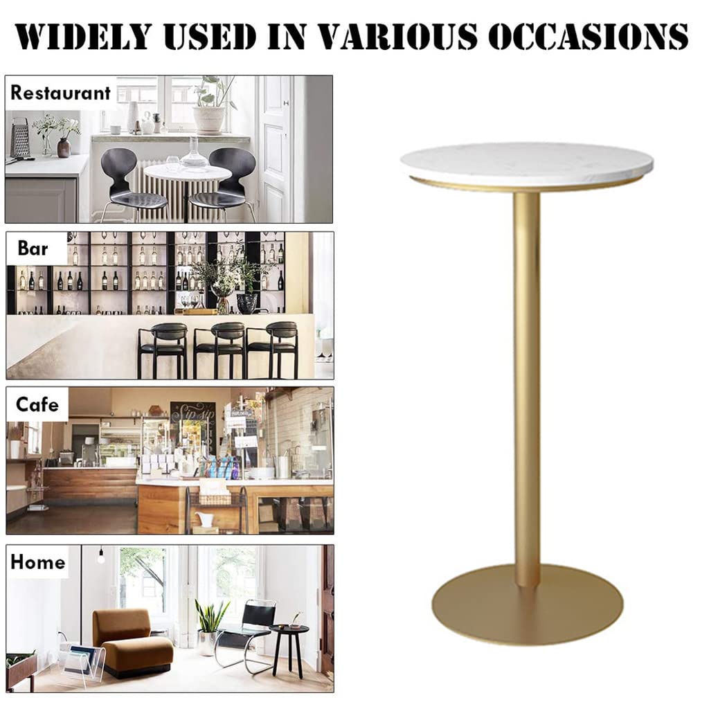 Modern White Marble High Bar Table with Solid Metal Base & Gold Frame - Kitchen Island, Breakfast Nook, Coffee Shop & Home Bar Counter Height Table - Durable Cocktail Table for Dining & Entertaining