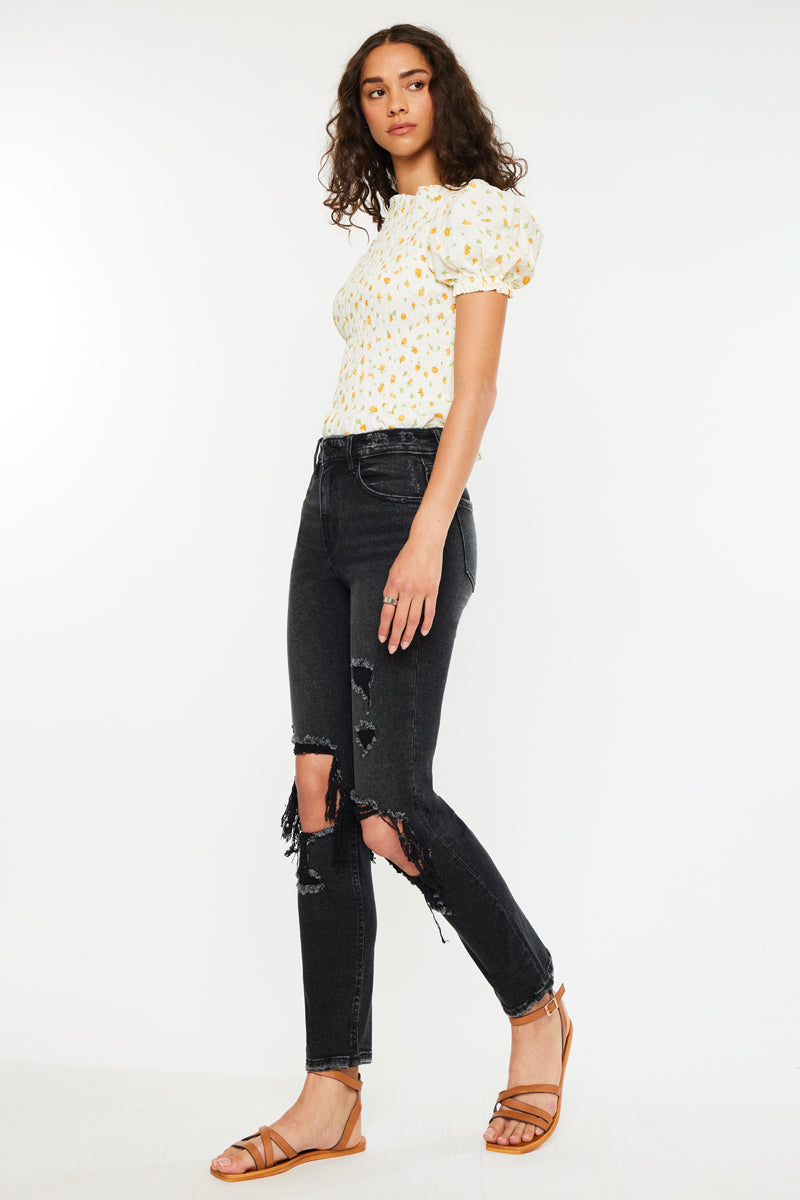 Norrine High Rise Slim Straight Leg Jeans for Women - Stretchy Denim Pants with Comfortable Fit - Perfect for Work, Casual Outfits & Everyday Wear