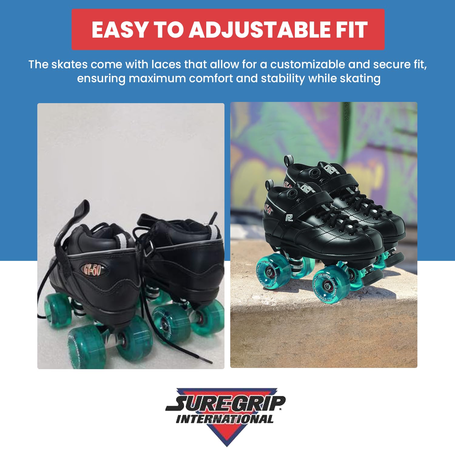 Sure Grip GT50 Motion Roller Skates - Stylish Outdoor Skates for Men & Women with Nylon Composite Frame, 62mm Wheels & ABEC-5 Bearings - Lightweight, Comfortable Design for Urban Skating & Fitness