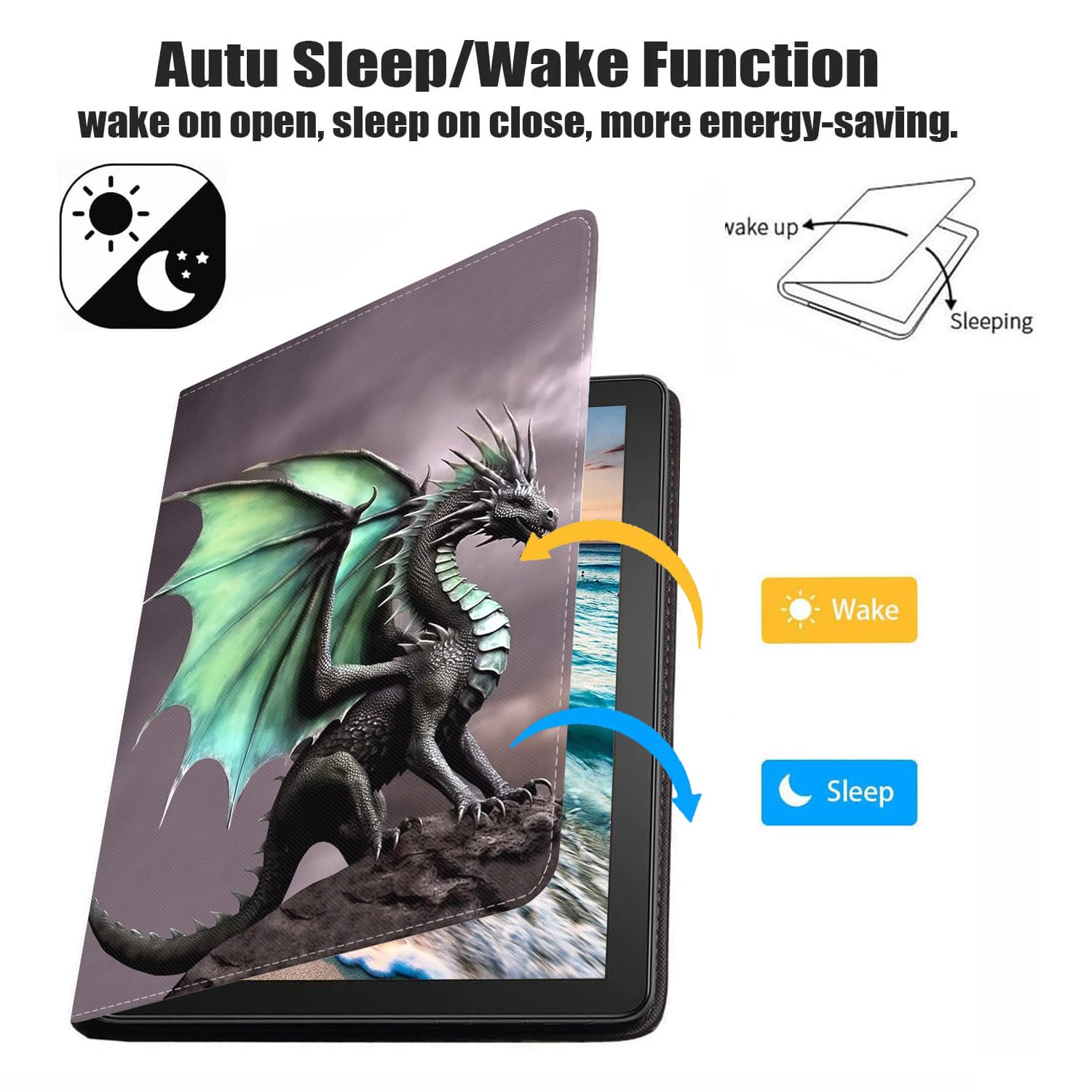 Premium Soft Rubber Back Cover & Leather Case for iPad 9.7 (2018/2017), iPad Air 1/2, iPad 6th/5th Gen - Adjustable Stand, Auto Wake/Sleep Smart Case - Dragon Design | Perfect for Work, Travel & Home Use