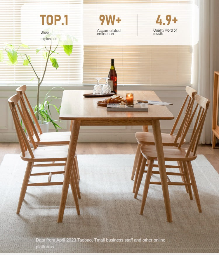 Solid Oak Wood Modern Dining Table - Rustic Farmhouse Style for Kitchen, Dining Room & Small Space - Perfect for Family Gatherings & Dinner Parties