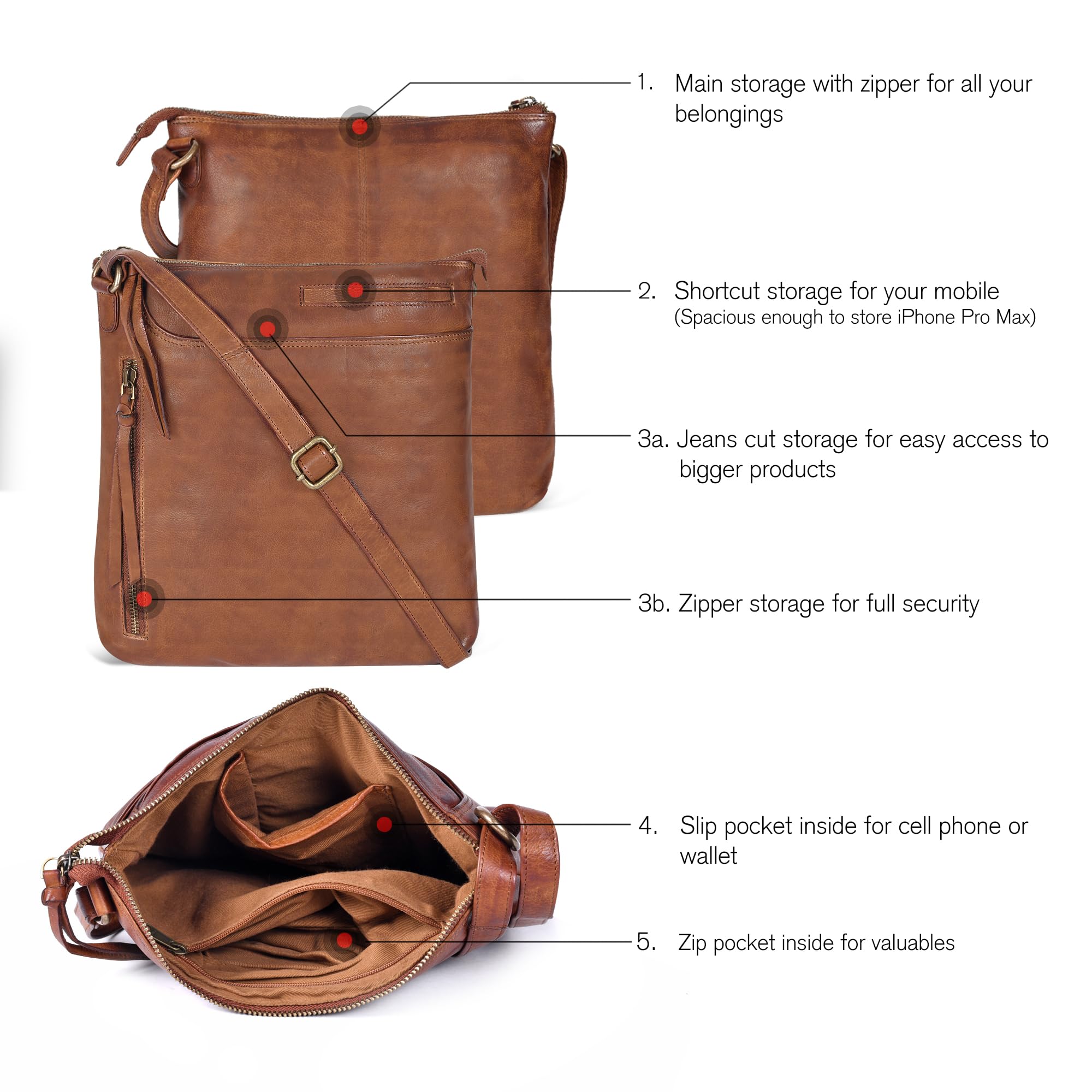Stylish Leather Crossbody Bags for Women - Fashionable Ladies Sling Handbags - Medium Size Shoulder Purse - Perfect for Work, Travel & Everyday Use