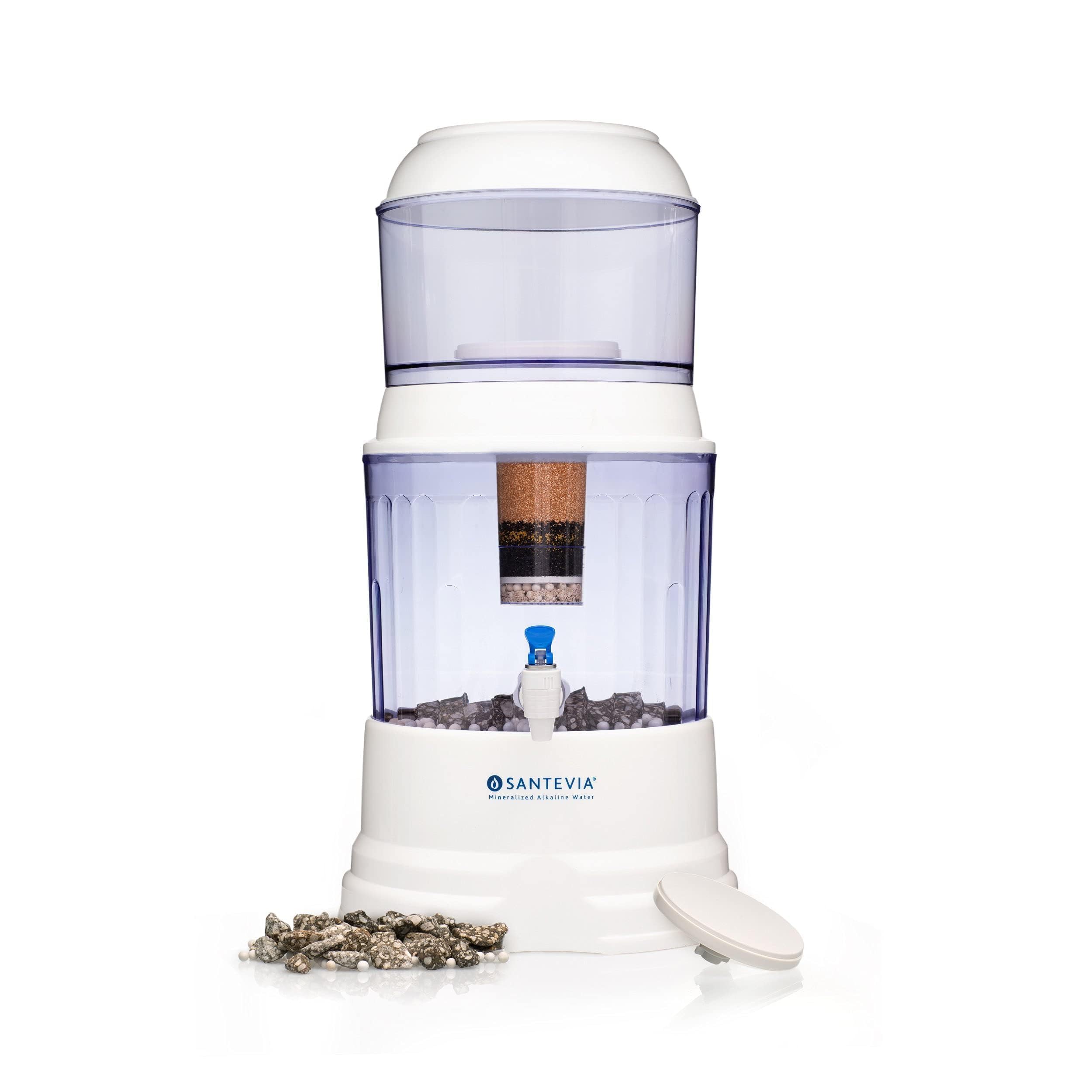 Santevia Gravity Water System Filter – Alkaline Mineral Countertop Water Filter | Removes Chlorine & Fluoride | Perfect for Home, Office & Outdoor Use