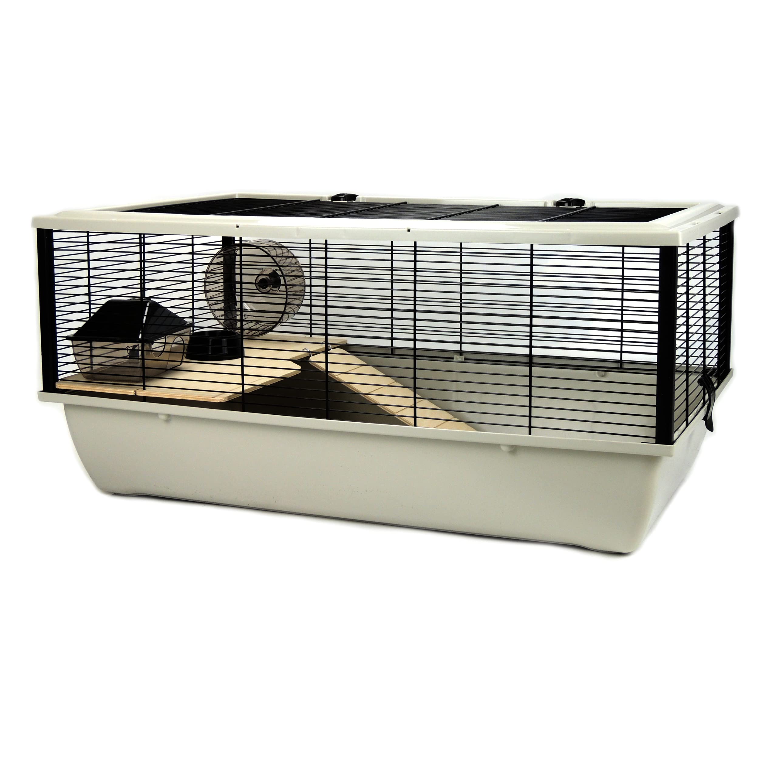 Little Friends Grosvenor Large Rat & Hamster Cage with Wooden Shelf & Ladder - 77x47x36cm Silver/Black - Spacious Habitat for Small Pets, Perfect for Bedrooms or Playrooms