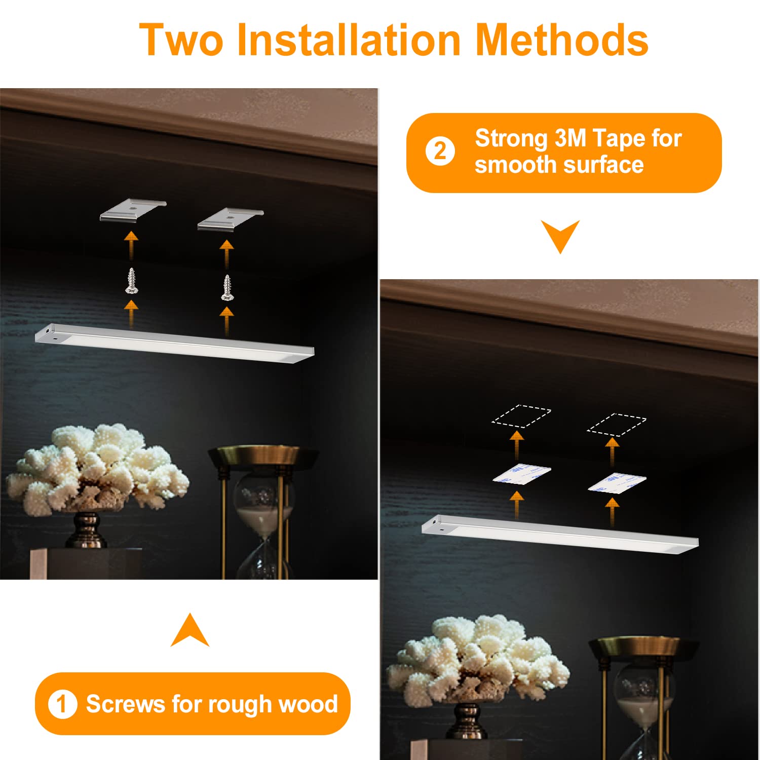 VST Hand Wave Activated Under Cabinet LED Lights - Plug in Closet Lighting with Stepless Dimming, 12 Inch 3 Pack 4000K Cool White - Perfect for Kitchen Shelf, Cupboard, Closet, Workbench and Home Office Lighting