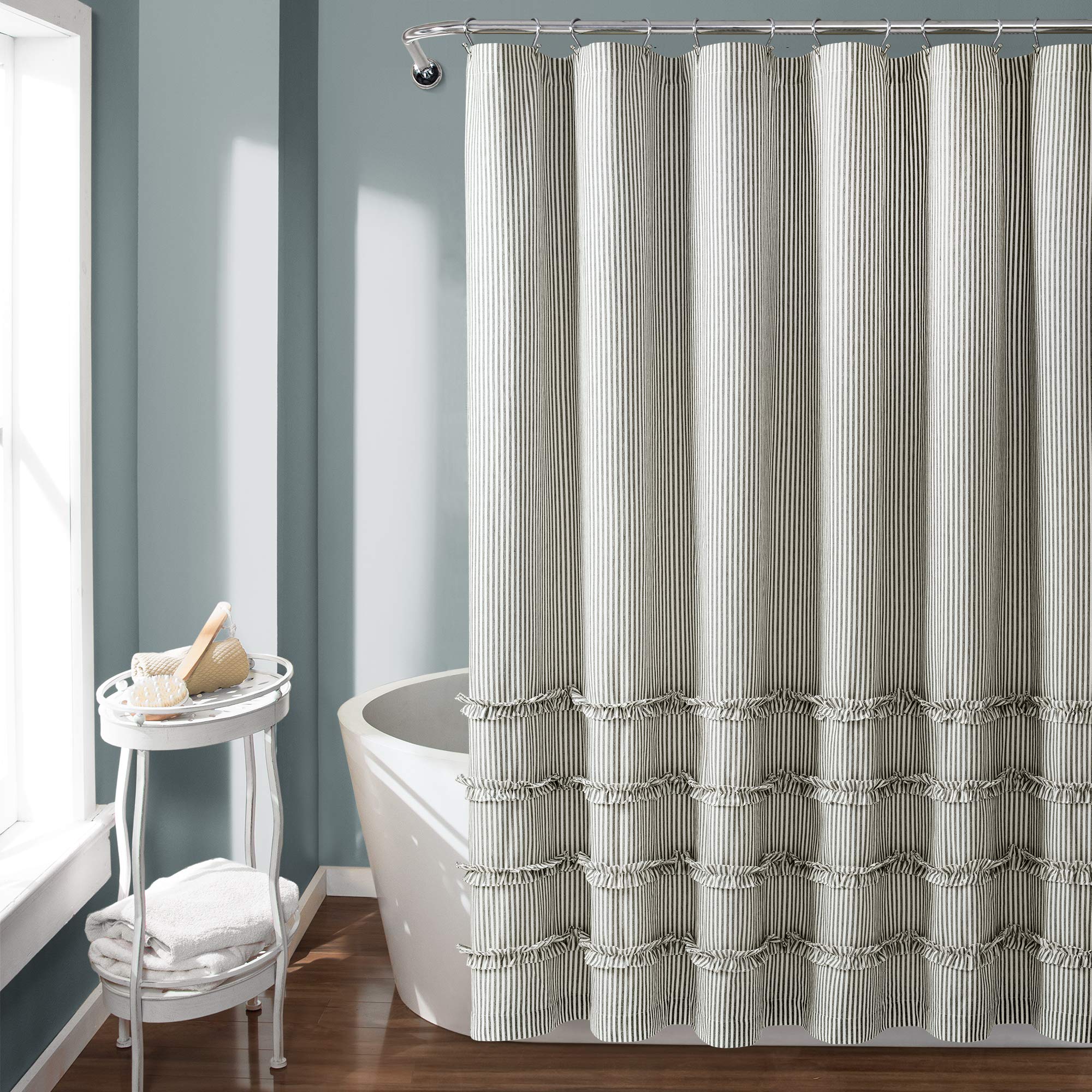 Vintage Stripe Cotton Shower Curtain 72x72 - Gray for Bathroom Decor