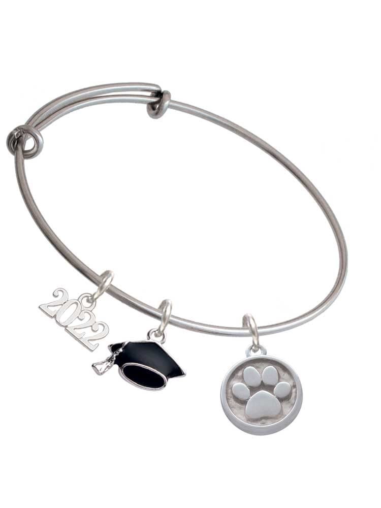 2022 Graduation Charm Bracelet - Silver-Tone Paw & Round Seal Design | Perfect Gift for Graduates, Pet Lovers & Jewelry Enthusiasts | Ideal for Commencement Ceremonies, Parties & Daily Wear