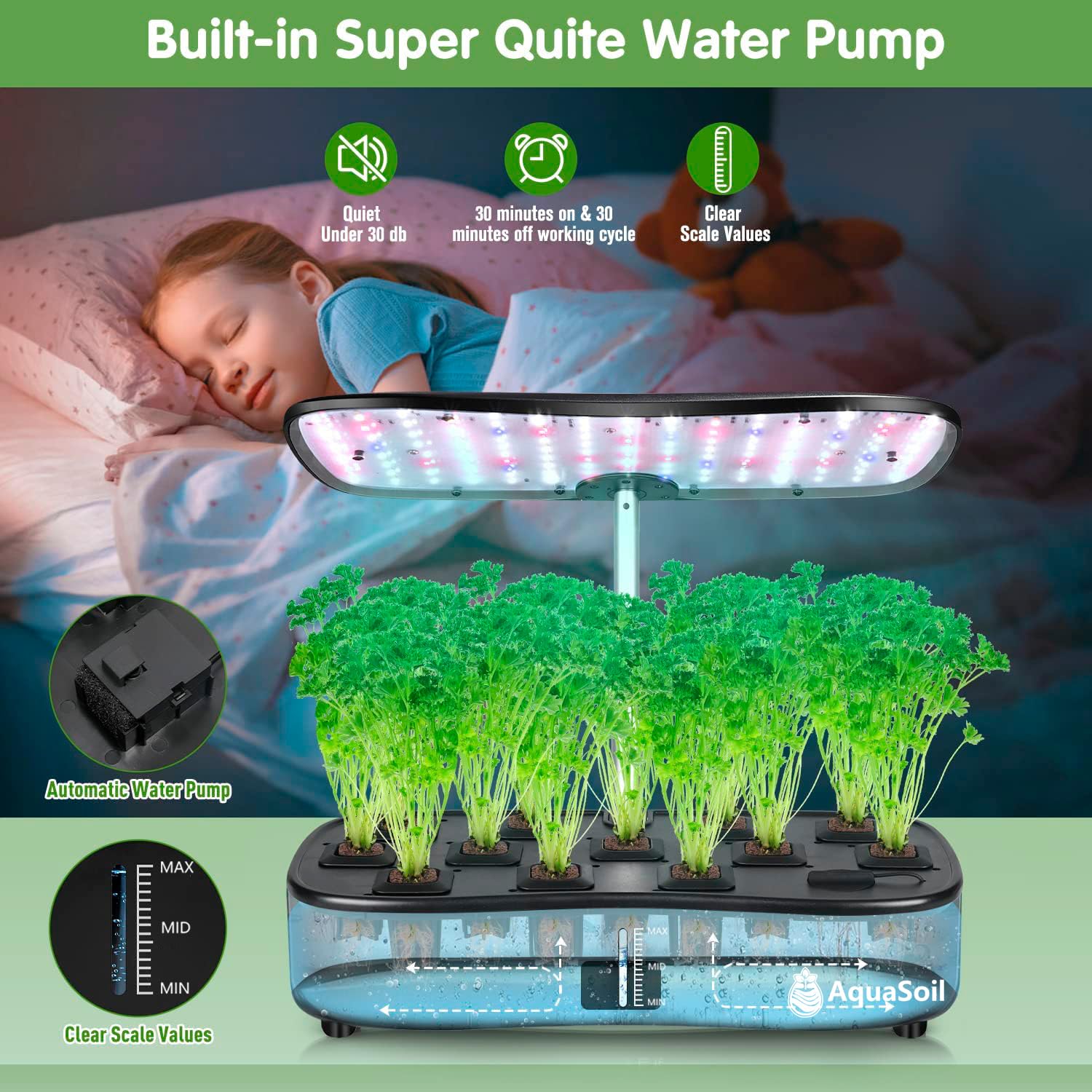 12-Pod Hydroponic Growing System Indoor Herb Garden Kit with LED Grow Lights, Water Pump & Auto Timer - Adjustable Height up to 20