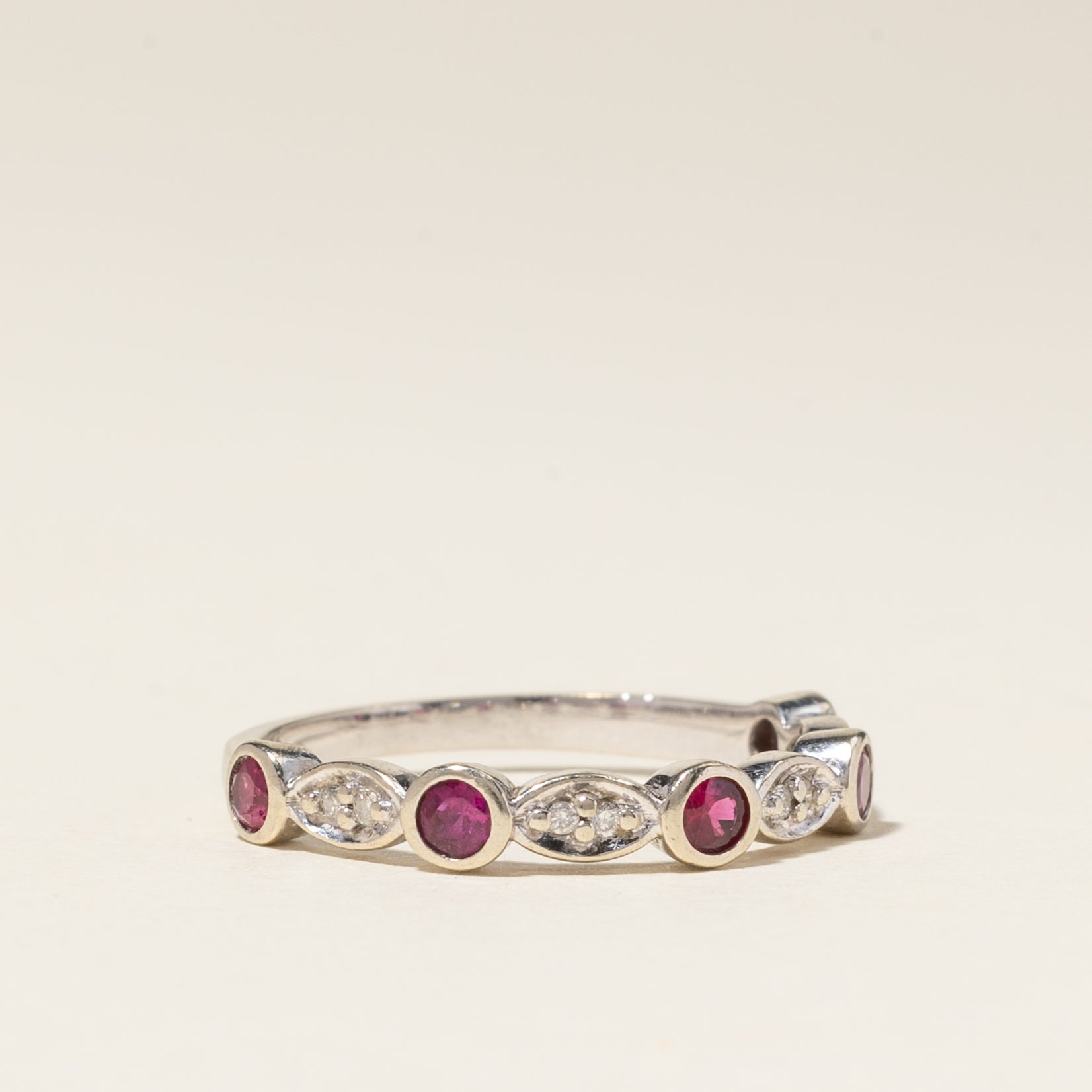 10K White Gold Ruby and Diamond Ring for Women - 0.30ctw Ruby & 0.04ctw Diamond Band - Size 6 - Perfect for Anniversary, Engagement, and Special Occasion Gifts