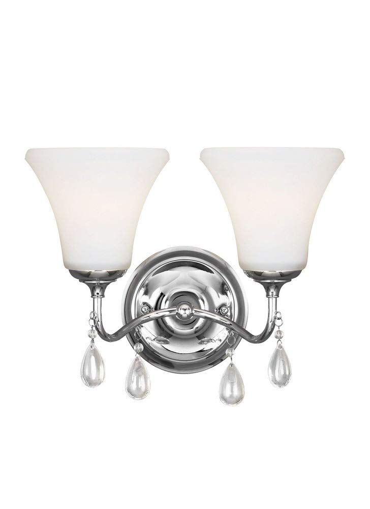 Seagull 4410502-05 Two Light Wall Sconce - Modern Bathroom Vanity Lighting Fixture for Bedroom, Hallway & Powder Room Decor