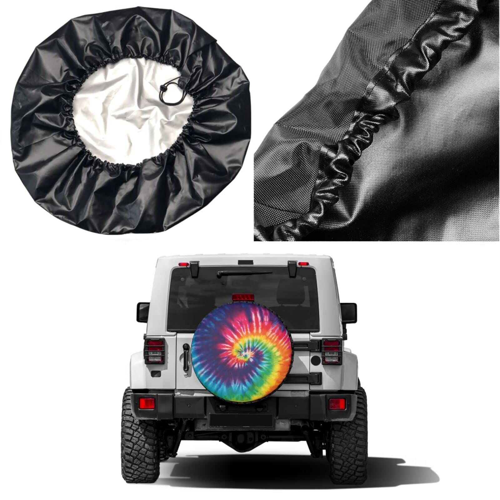 Rainbow Tie Dye Spare Tire Cover - 16 Inch Dustproof Wheel Protector for Trailers, RVs, SUVs & Vehicles | Waterproof UV-Resistant Outdoor Accessory for Camping & Road Trips