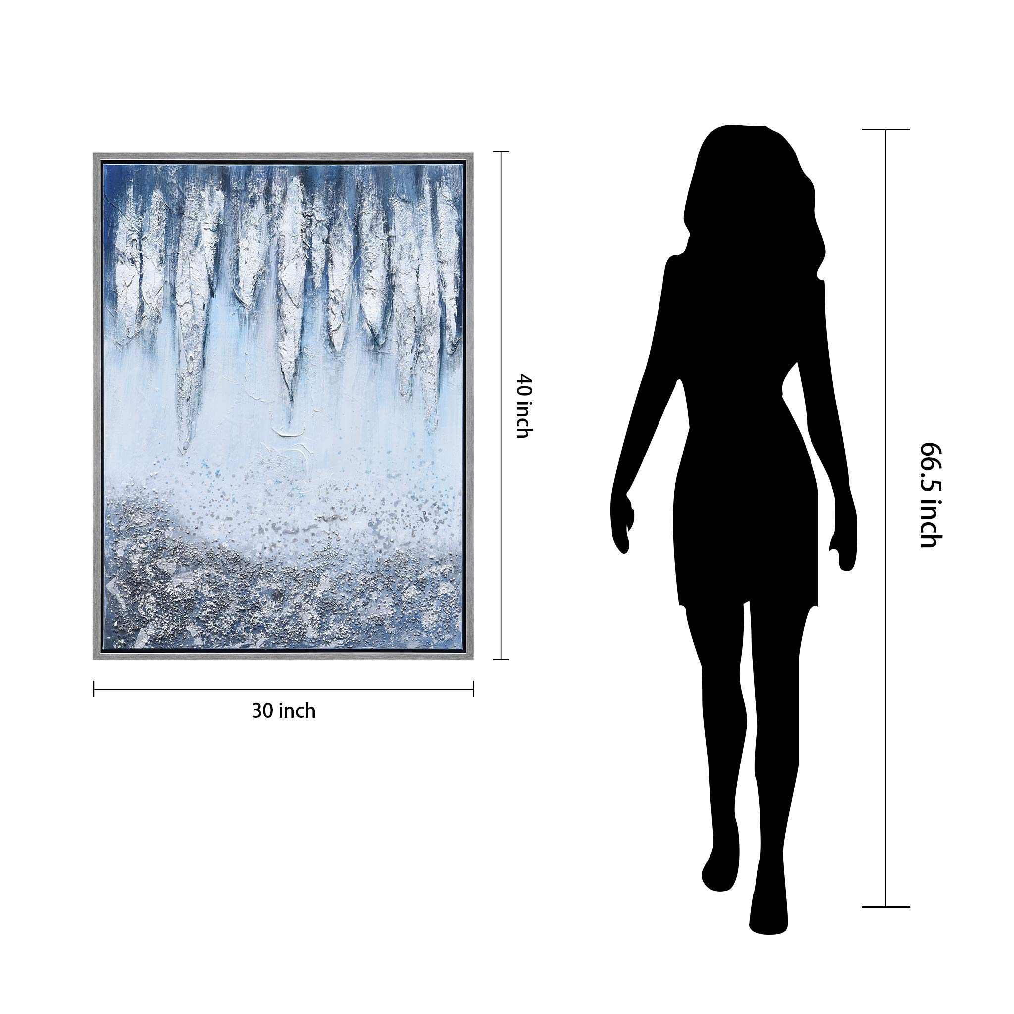 Abstract Wall Art Textured Hand Painted Canvas by Martin Edwards - Champagne Frame 40x30 Inches - Icicles Design - Modern Home & Office Decor for Living Room, Bedroom or Dining Area