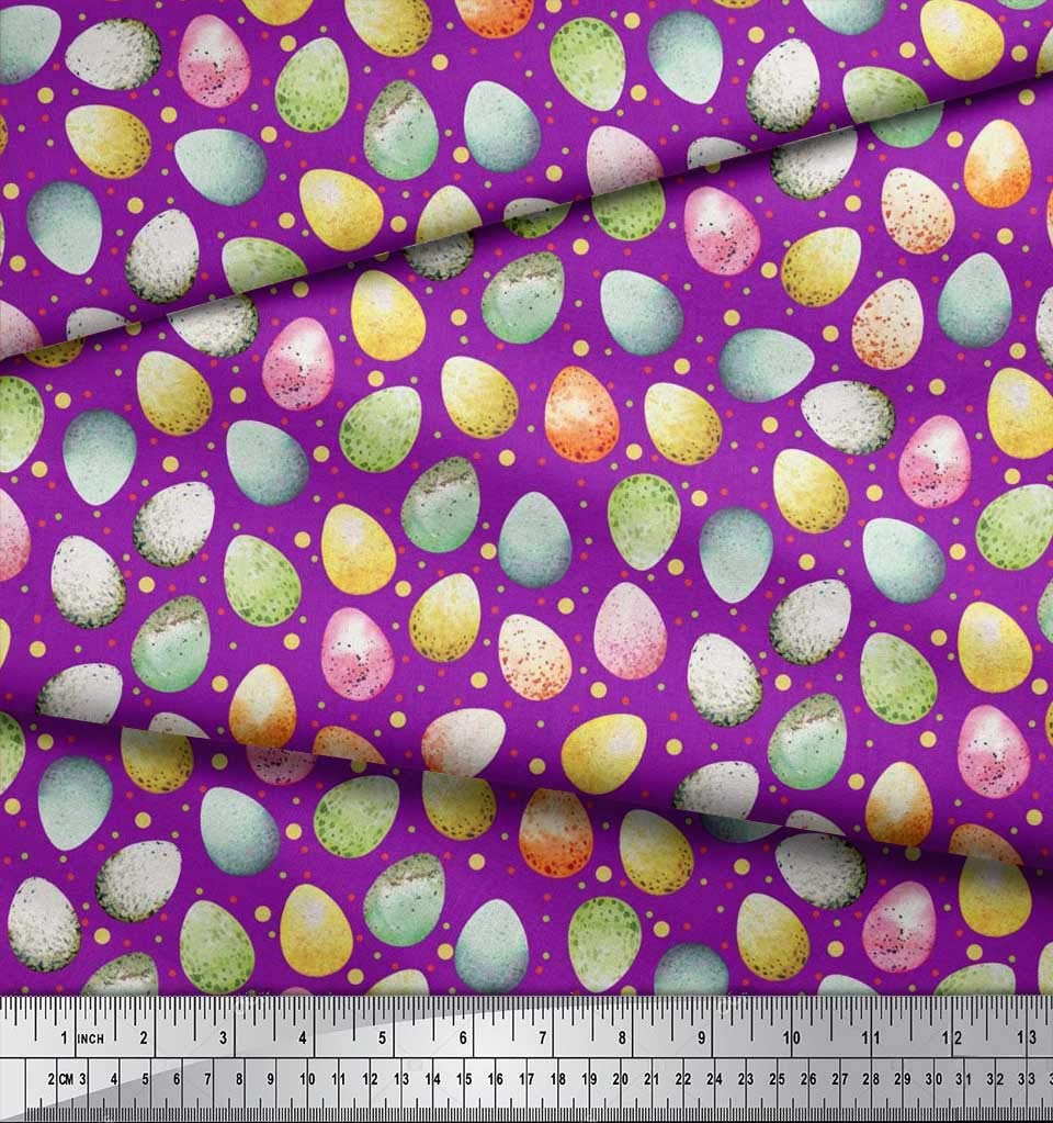 Soimoi Georgette Viscose Purple Fabric by The Yard - 42 Inch Wide Easter Egg Pattern Printed Textile for DIY Crafts, Dressmaking & Home Decor - Perfect for Easter Celebrations, Spring Fashion & Party Decorations