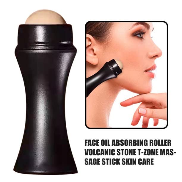 Volcanic Stone Face Roller for Oily Skin - Oil Absorbing Facial Tool with Makeup Sponge | Excess Shine Removal & Oil Control Skincare | Perfect for Daily Makeup Routine & On-the-Go Touch Ups (1 Pack)