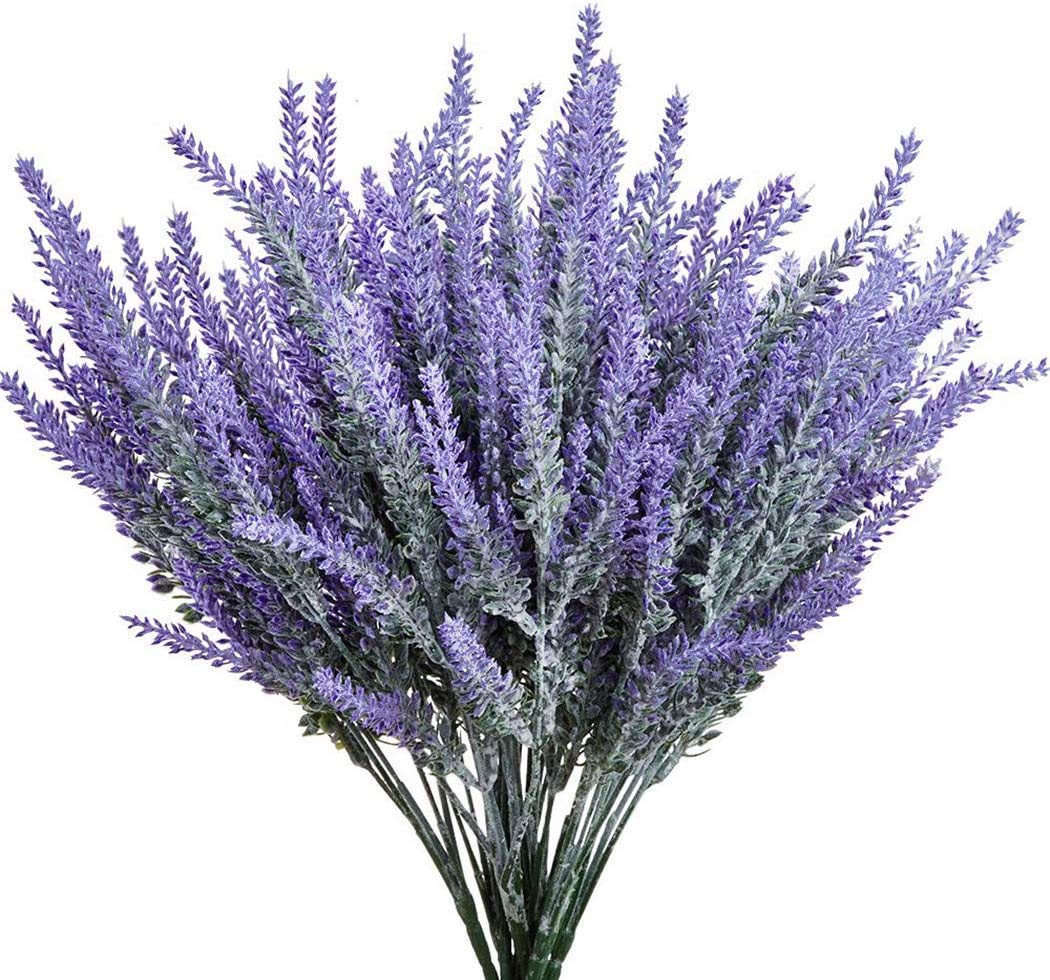 8 Bundles Artificial Lavender Flowers - Flocked Plastic Fake Plants for Wedding Bouquet, Bridal Decor, Home, Kitchen & Office - Indoor & Outdoor Use (Purple, 8pcs) - Perfect for Centerpieces, Table Settings & Party Decorations