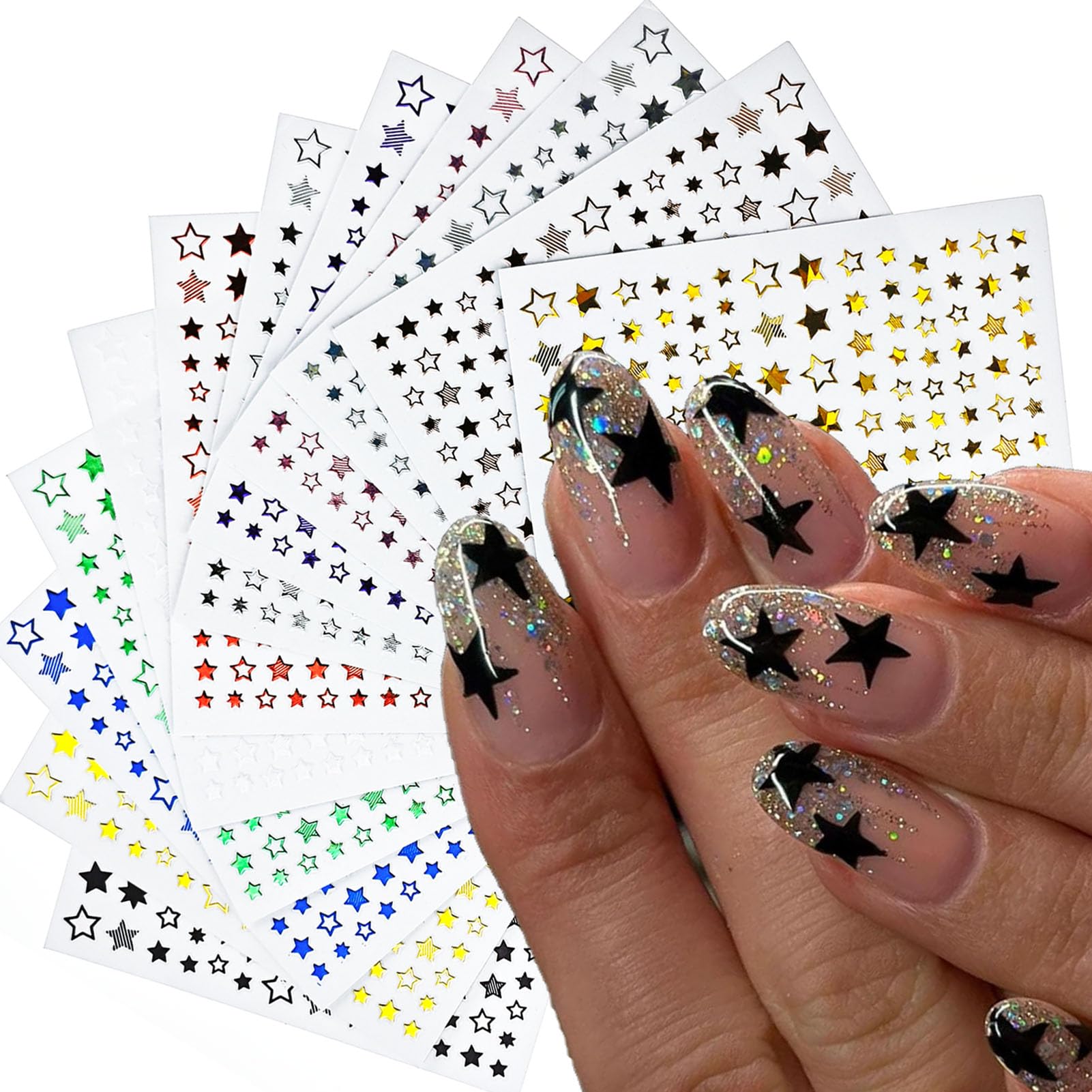 3D Star Nail Stickers - 12 Sheets Colorful Nail Art Decals for Women & Girls | DIY Nail Decorations for Parties, Holidays & Everyday Style | Uñas Con Diseño, Stickers para Uñas