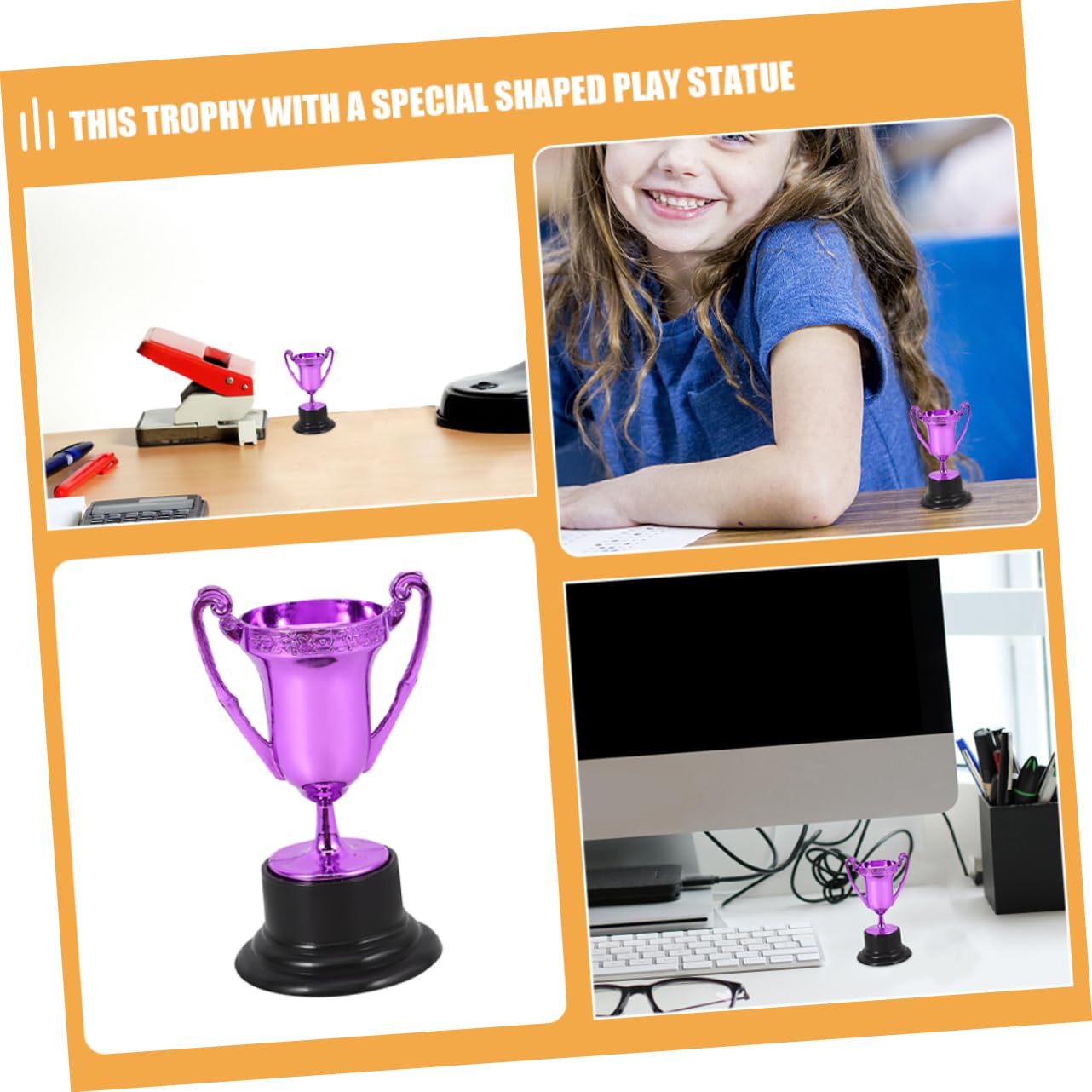 WESIEVYA Small Purple Plastic Trophy Cups - Mini Award Trophies for School Decor, Sports Awards, and Party Prizes | Perfect for Classroom Rewards, Game Nights & Office Recognition