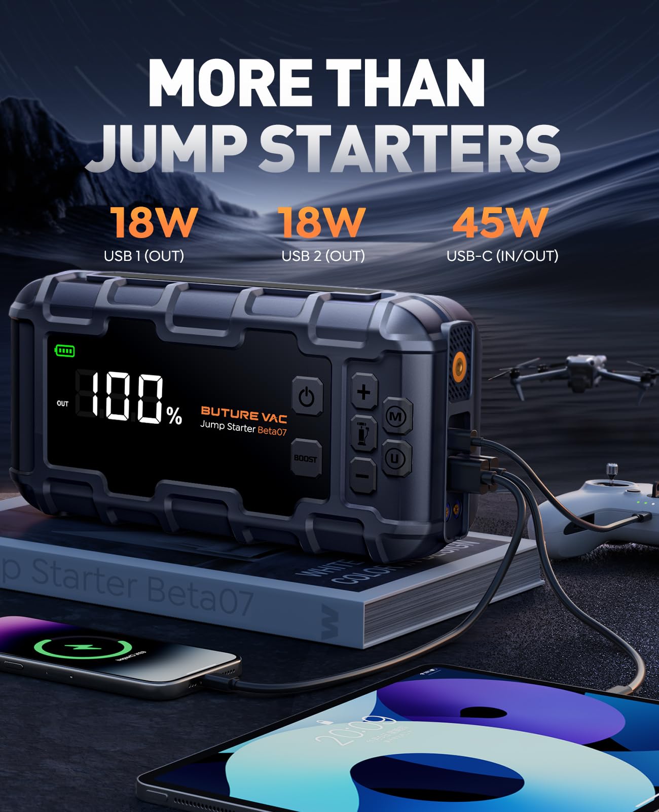 BUTUREVAC 10-in-1 8000A Car Battery Jump Starter with Air Compressor (160PSI) & 45W Fast Charger - Portable Power Pack for All Gas & 14L Diesel Vehicles - Includes Jumper Cables, LED Lights & Safety Gloves - Emergency Roadside Assistance & Camping Power Supply