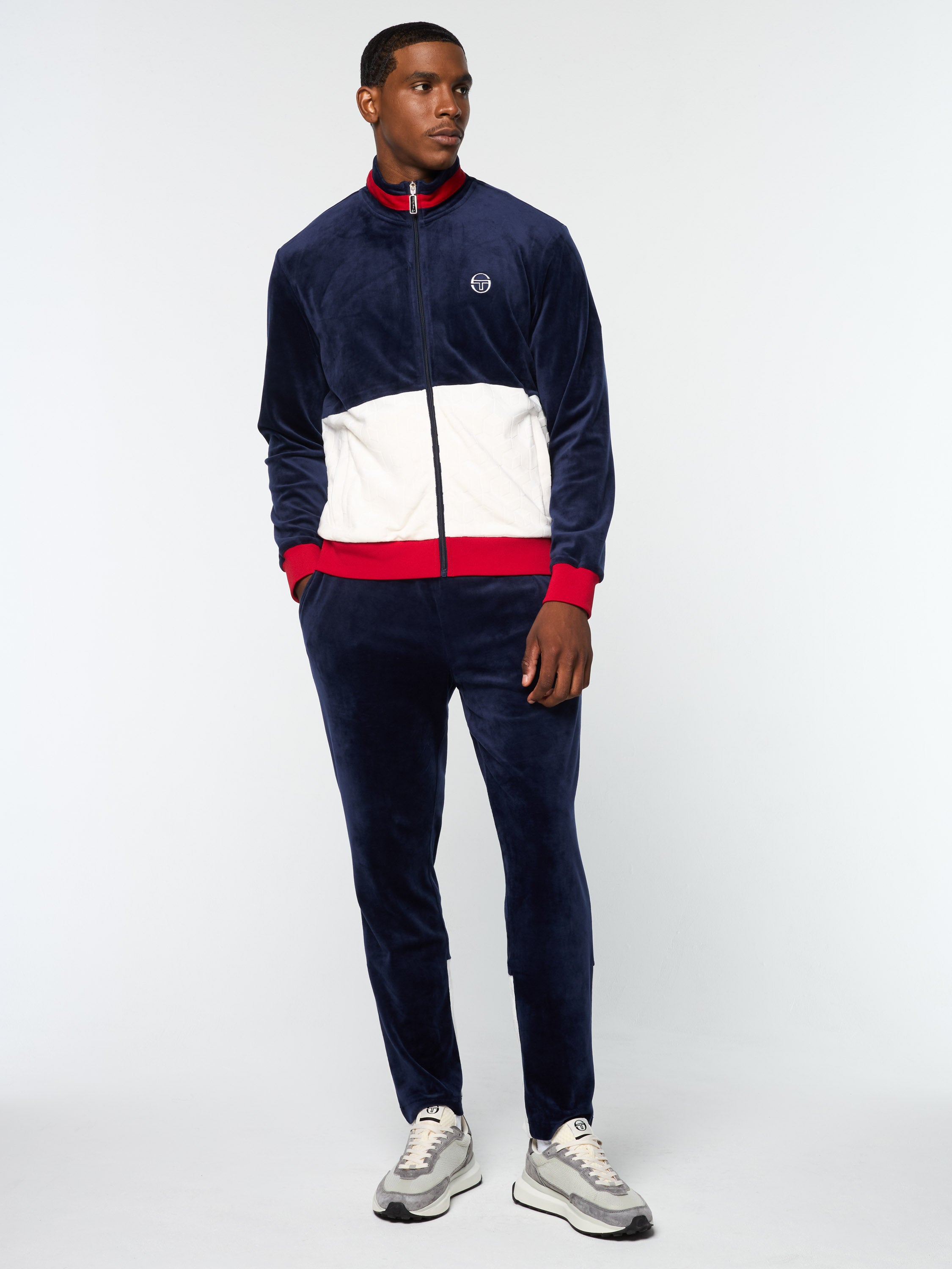 Foggia Velour Debossed Track Jacket - Premium Men's Athletic Zip Up Hoodie in Maritime Blue | Gym, Running & Casual Wear