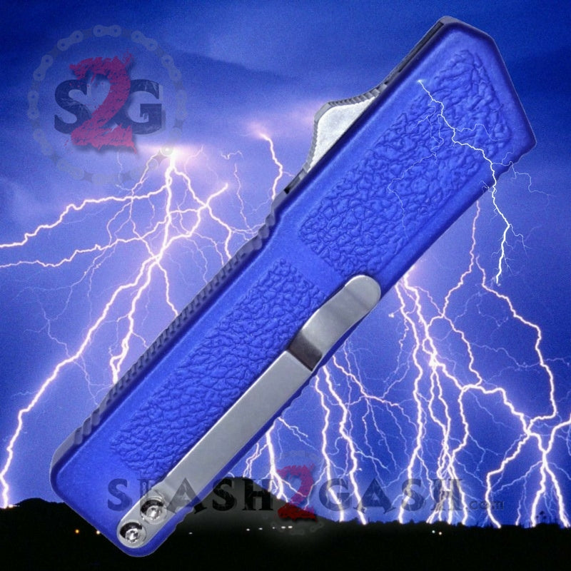 Lightning OTF Dual Action Blue Automatic Knife - Tactical Plain Edge Pocket Knife for Outdoor Camping, Hiking & Everyday Carry (EDC)