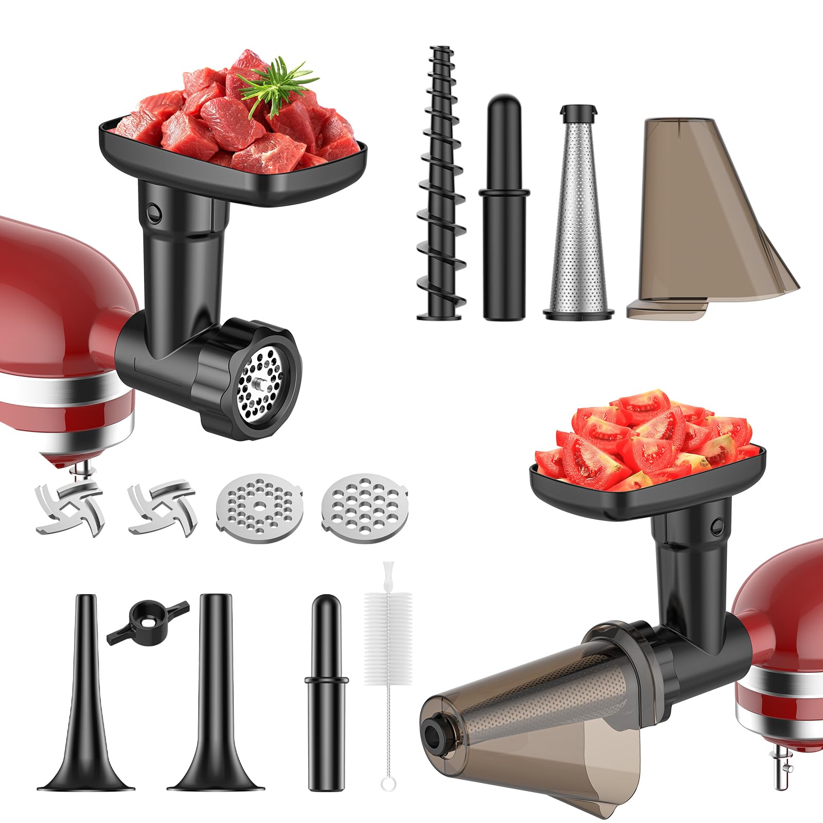 HOZODO KitchenAid Stand Mixer Fruit & Vegetable Strainer Attachment with Food Grinder, Sausage Stuffer Tubes & Juicer Auger - Perfect for Homemade Jams, Baby Food & Fresh Juices