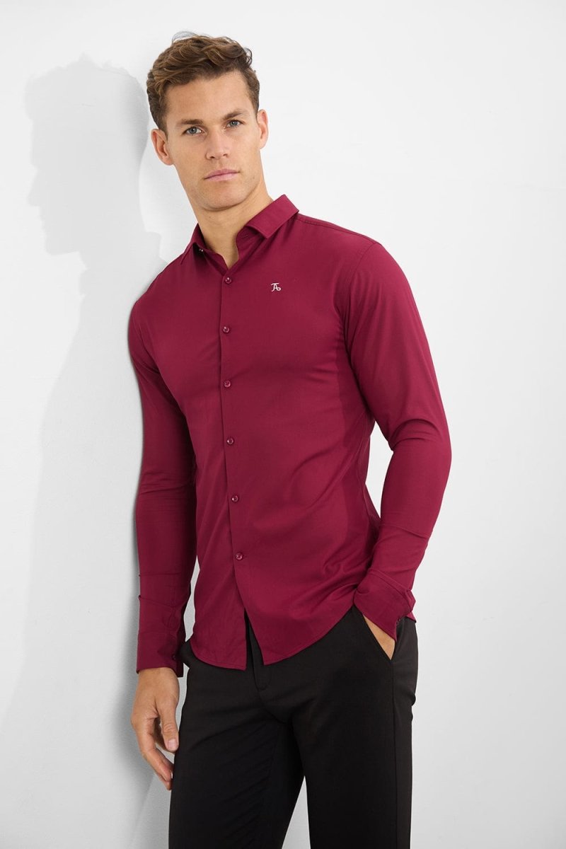 Premium Bamboo Fiber Shirt in Claret Red - Soft & Breathable Men's Casual Button Down for Work & Outdoor Activities