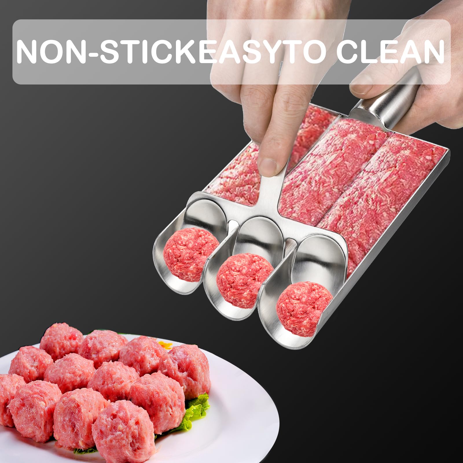 Stainless Steel Meatball Maker Scoop - Fish Ball & Shrimp Ball Dispenser Tube with Spoon for Quick Cooking | Perfect for Meatballs, Cookies, Dumplings & Party Food Prep