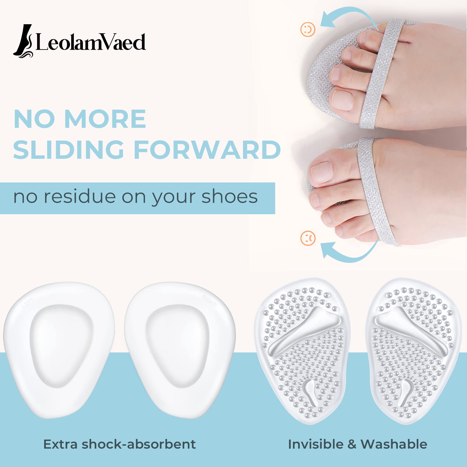 Reusable Metatarsal Pads for Women - Ball of Foot Cushions for All-Day Pain Relief & Comfort - Washable Heel Pads - One Size Fits All High Heel Inserts (10-Piece Set) - Perfect for High Heels, Work Shoes & Long Hours Standing