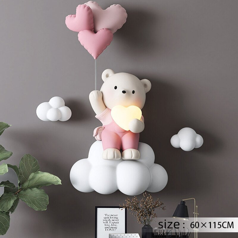 Cute Balloon Bear Statue Wall Decor - LED Globe Night Light for Nursery & Kids Bedroom - Perfect for Birthday Parties, Baby Showers & Children's Room Decor