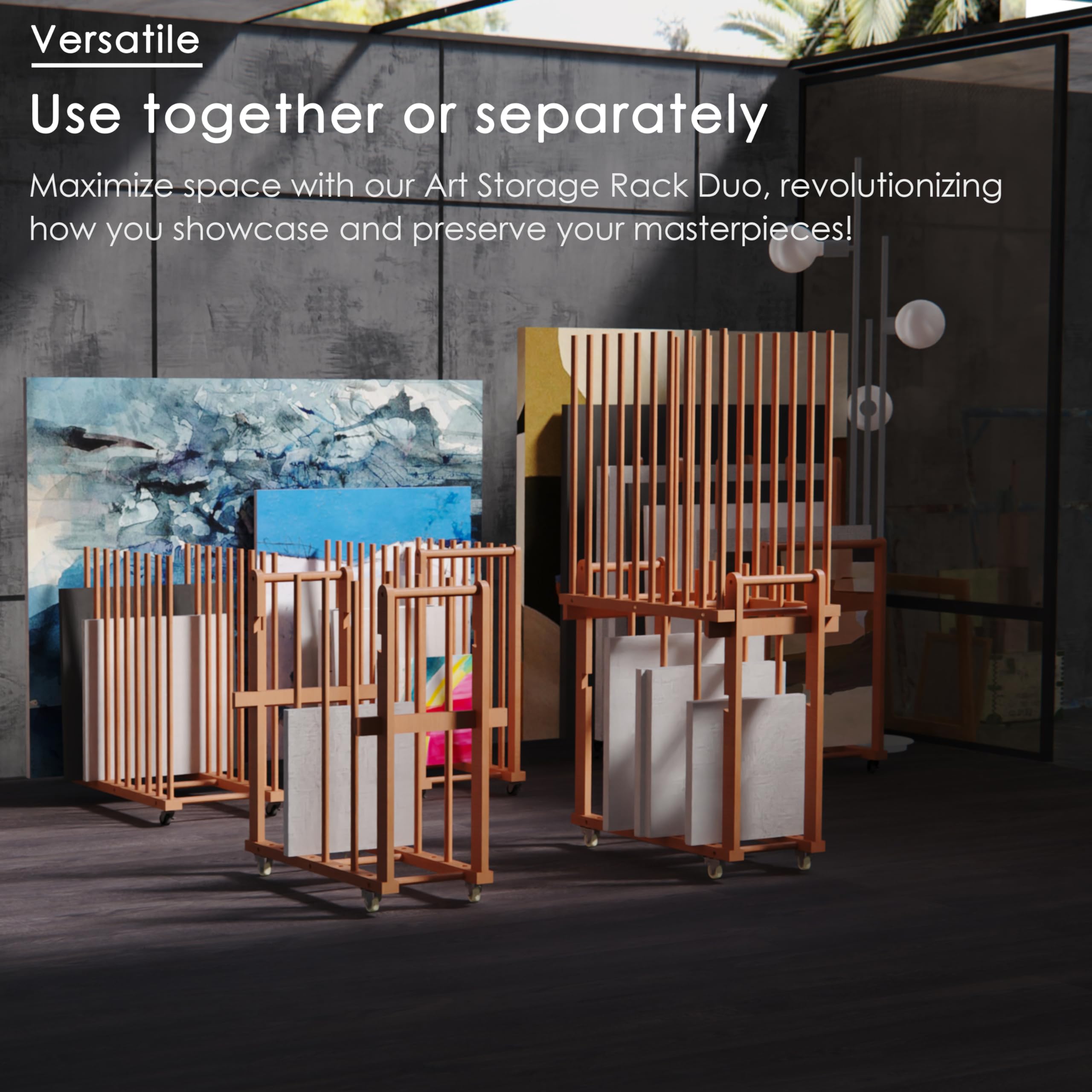 Wooden Art Storage Rack with 4 Caster Wheels - Heavy Duty Organizer for Canvas Boards, Panels, Frames & Drawing Boards - Perfect for Artists, Studios & Classrooms