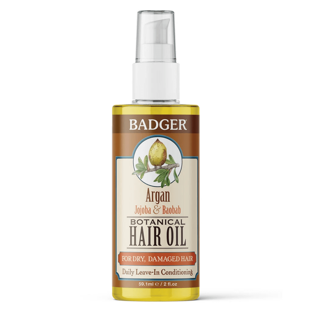 Badger Balm Argan Hair Oil 59.1ml - Organic Moroccan Argan Oil for Hair Growth, Dry Scalp & Split Ends - Perfect for Daily Hair Care & Styling
