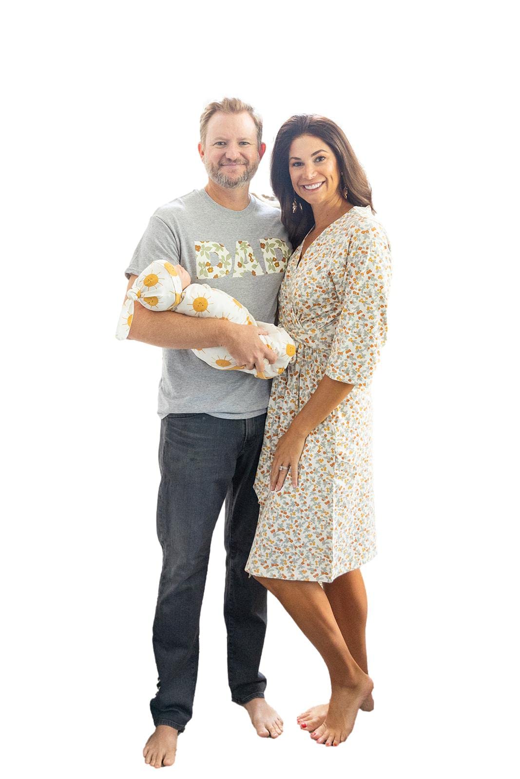 Baby Be Mine Maternity Nursing Robe, Baby Girl Swaddle Blanket & Daddy T-Shirt Set - Soft Delivery & Postpartum Wear for New Moms, Newborn Swaddling & Family Matching Outfits - Perfect for Hospital Birth, Newborn Photos & Family Bonding Time