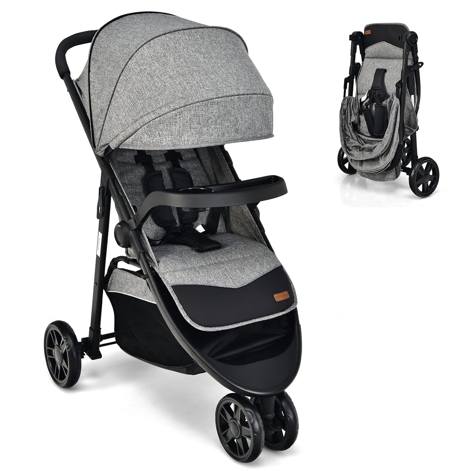 **HONEY JOY Lightweight Jogging Stroller for Toddlers & Infants - Adjustable Canopy, One-Hand Fold, All-Terrain Wheels - Perfect for Running, Hiking & Outdoor Adventures (Gray)**    *(Ideal for active parents, park walks, jogging trails, and family travel - comfortable for boys & girls!)*