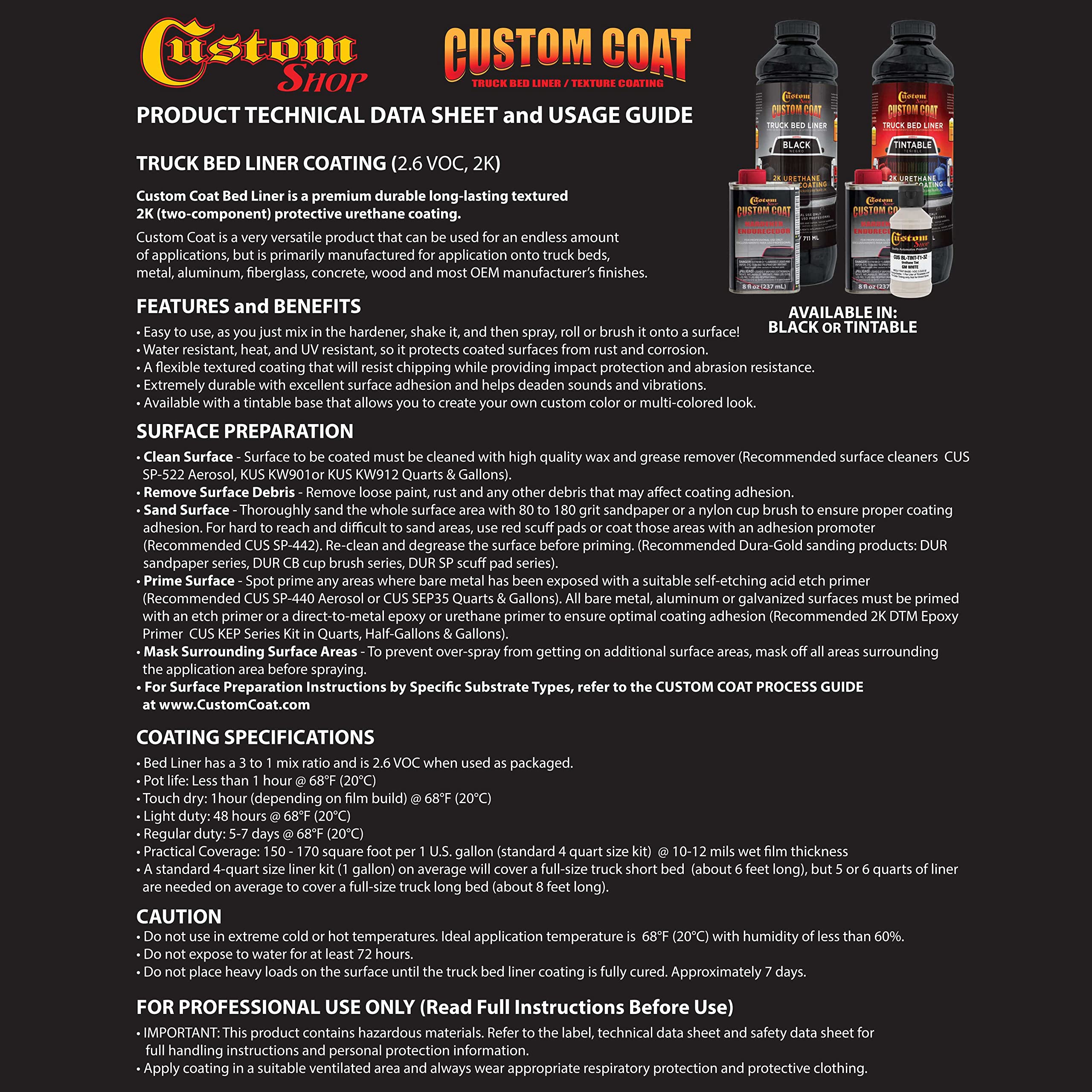 Custom Coat Blood Red 1 Gallon Urethane Spray-On Truck Bed Liner Kit with Spray Gun & Regulator - Easy Mix & Apply Textured Protective Coating - Rust Prevention for Cars, Trucks, SUVs - DIY Auto Body Protection for Off-Road & Work Vehicles
